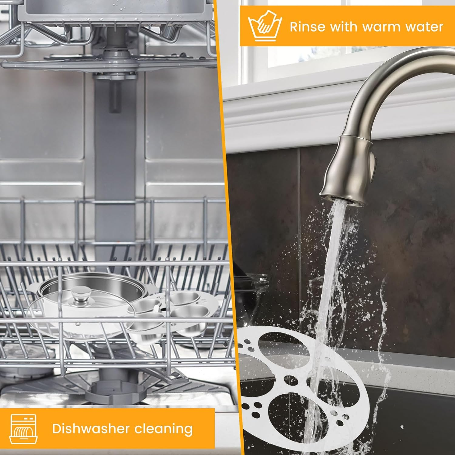 MFAUCAZB Stainless Steel Egg Poacher, 4-Cup Poached Egg Pan with Glass Lid, Induction Cooker Compatible, Easy to Store and Clean image number 3