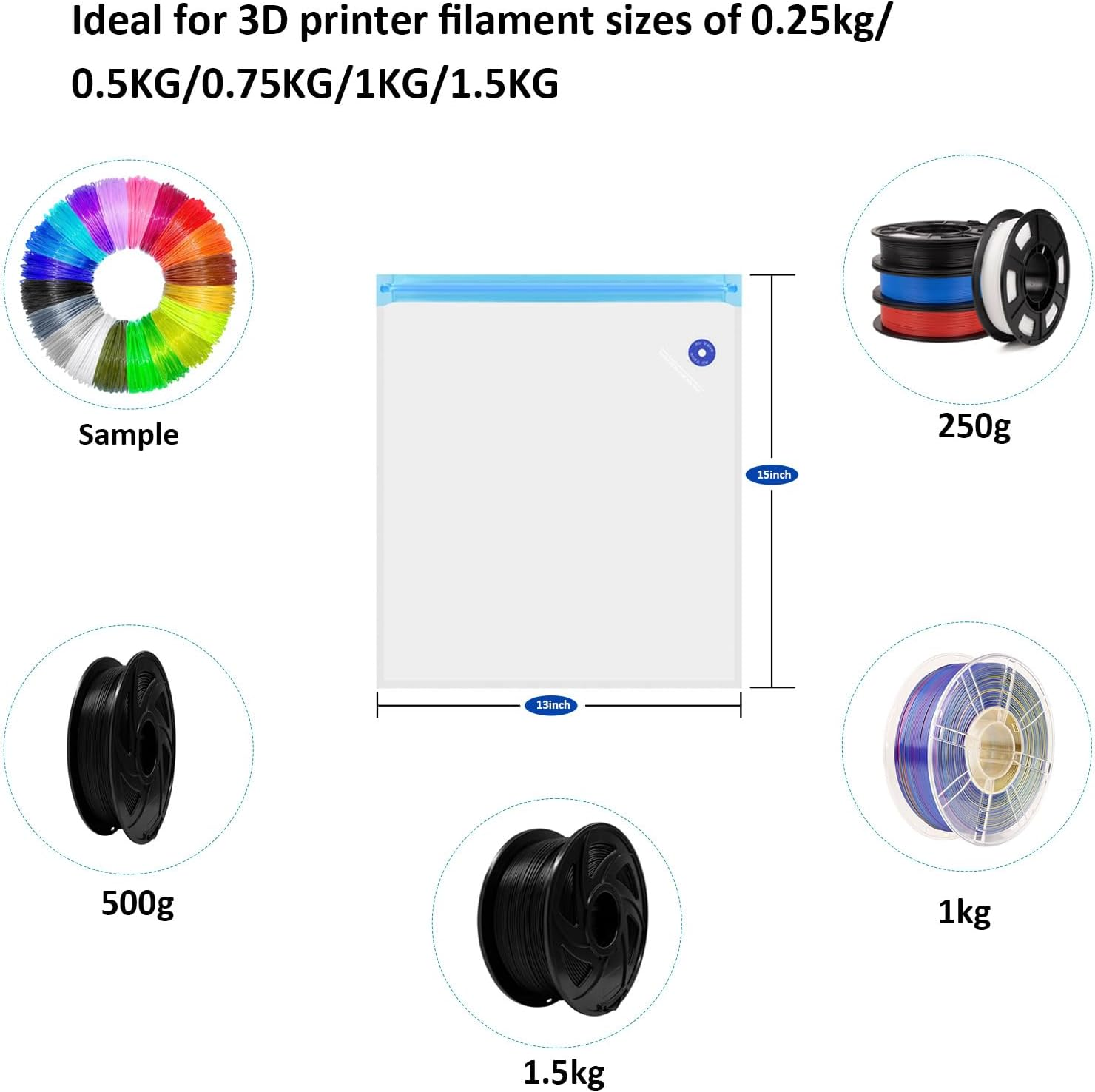 LVVJ3D Filament Storage Bags 30Pcs, 3D Printer Filament Storage Bags Vacuum Sealed Kit, Perfect for 3D Printer Filament Storage and Keep Filament Dry image number 3