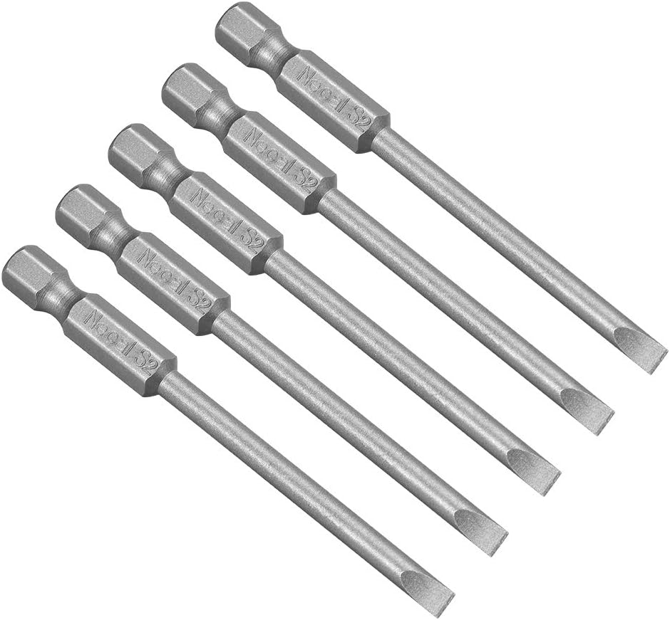Uxcell 5 Pcs 3Mm Slotted Tip Magnetic Flat Head Screwdriver Bits, 1/4 Inch Hex Shank 3-Inch Length S2 Power Tool image number 4