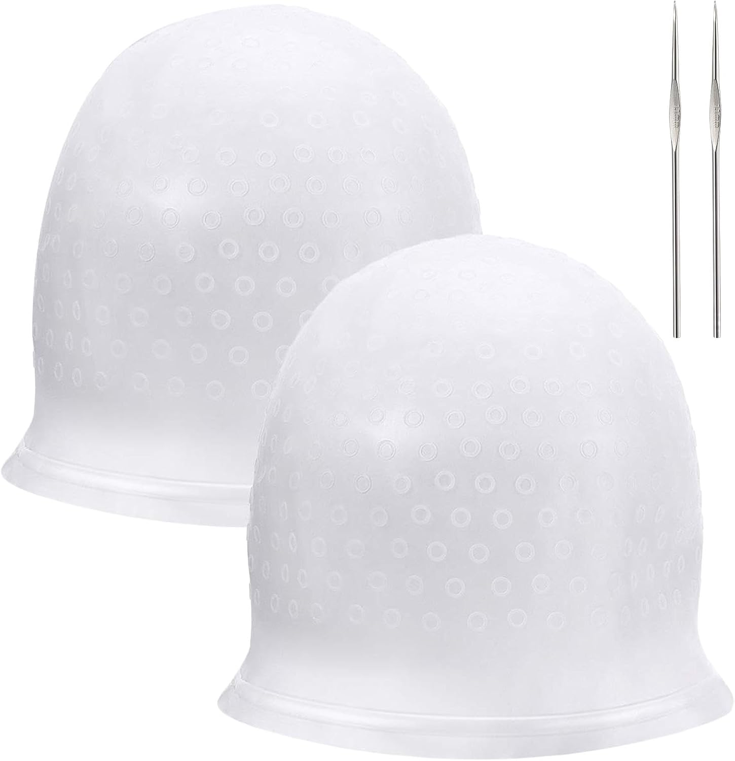 2Pcs Silicone Salon with Crochet Highlight Cap for Dying Hair Flexible Women Men(Color:Transparent White) image number 6