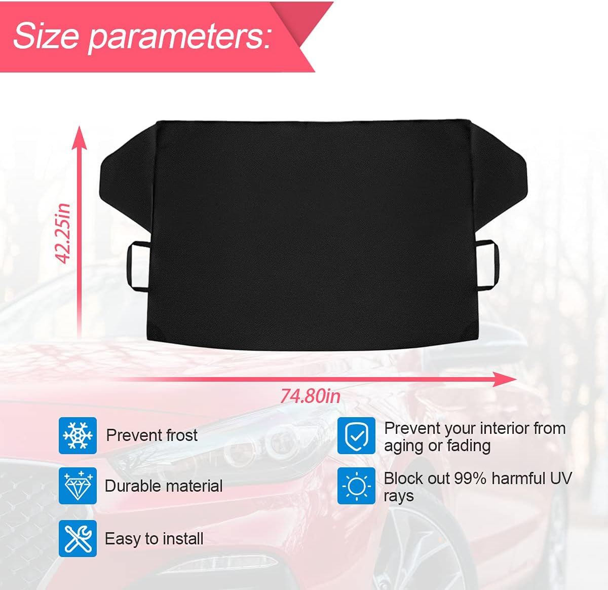 Loyaforba Car Magnetic Windshield Snow Cover for Ice, All Weather Application Windshield Cover, Snow and Wiper Protector for Most Cars, Suvs, Vans, Winter Car Front Window Accessories