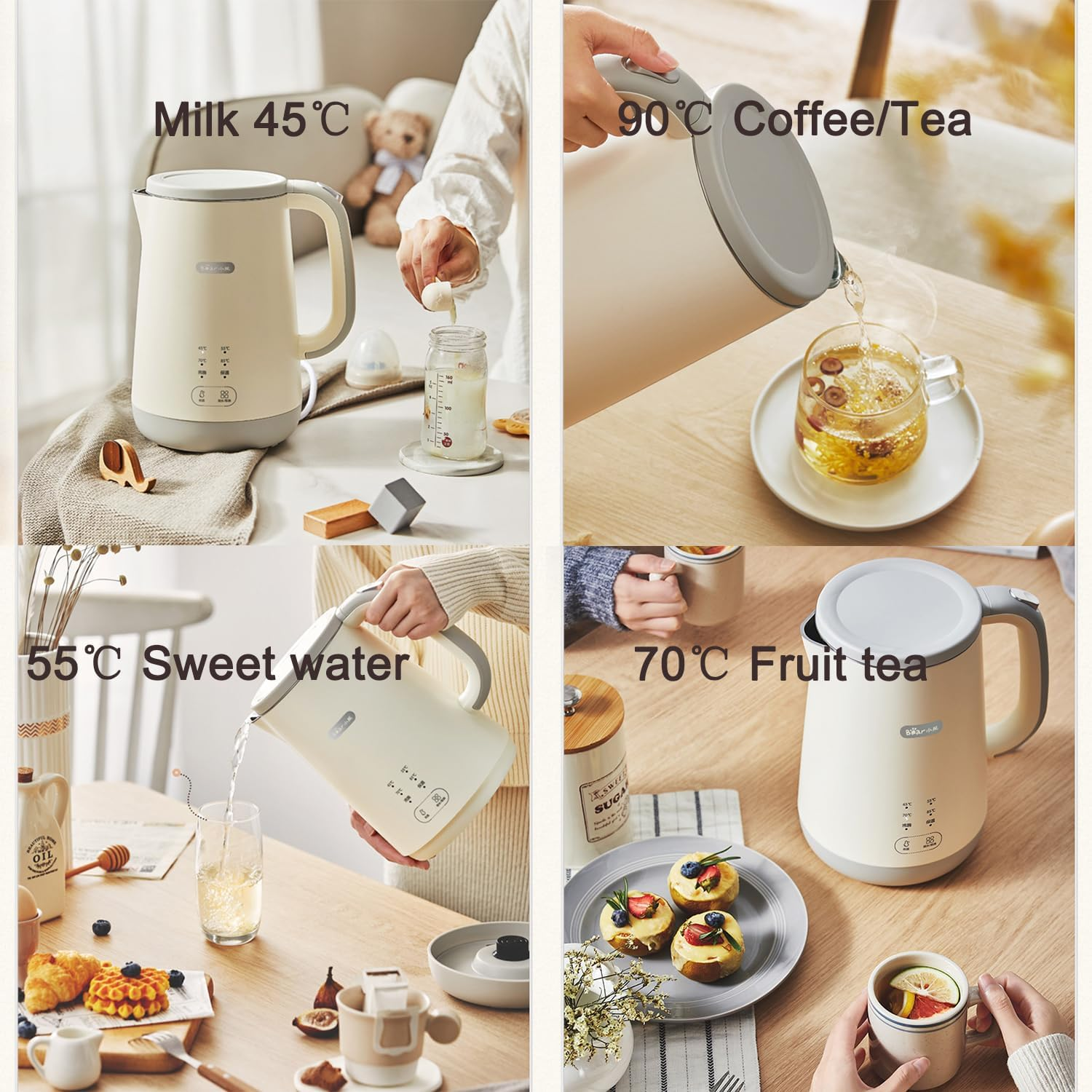 Electric Tea Kettle, BPA Free, 1.7 Liter/ 1800W Hot Water Boiler Heater Pot, Temperature Control, Keep Warmer, Automatic Shut Off, Boil Dry Protection(Au PLUG) image number 5