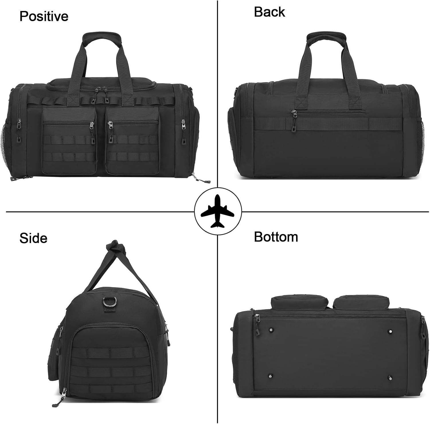 Tactical Gym Bag for Men,Carry on Duffel Bag with Shoe Compartment Gym Duffle Bags for Travel Military Duffle Bags with Molle System for Weekend Overnight Bag,Black