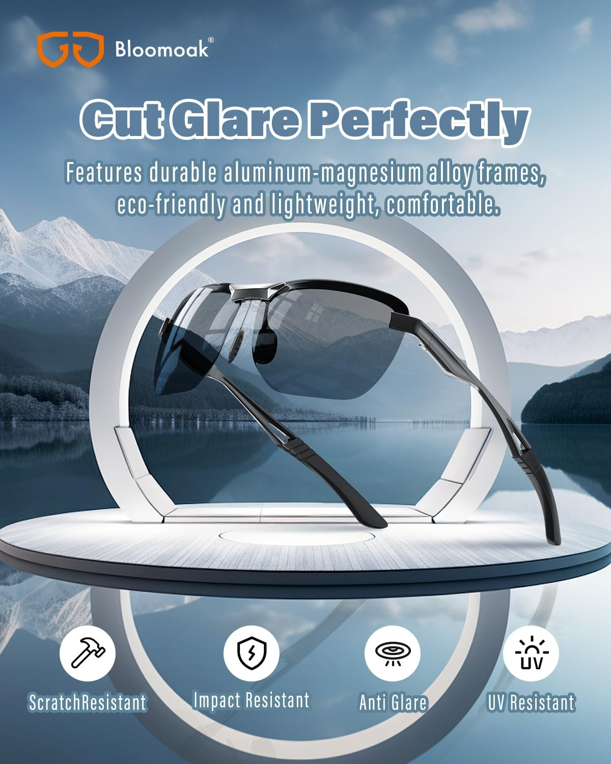 Bloomoak Men'S Driving Sunglasses Polarized Sunglasses Sports Eyewear Fishing Golf Goggles for UV400 Eyes Protection Ultra Light AL-MG image number 3