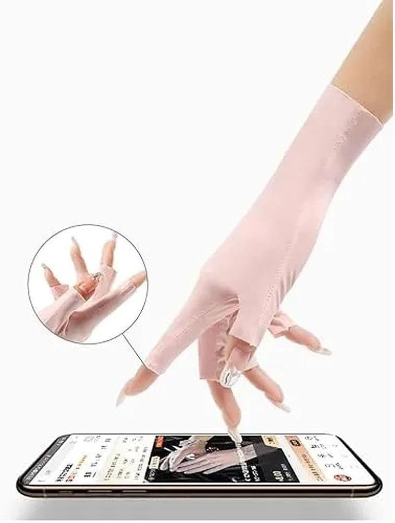 UV Protection Fingerless Gloves for Driving & Outdoor, Touchscreen Sun Gloves for Women with Cool Ice Silk Fabric for Summer - Povtor image number 4