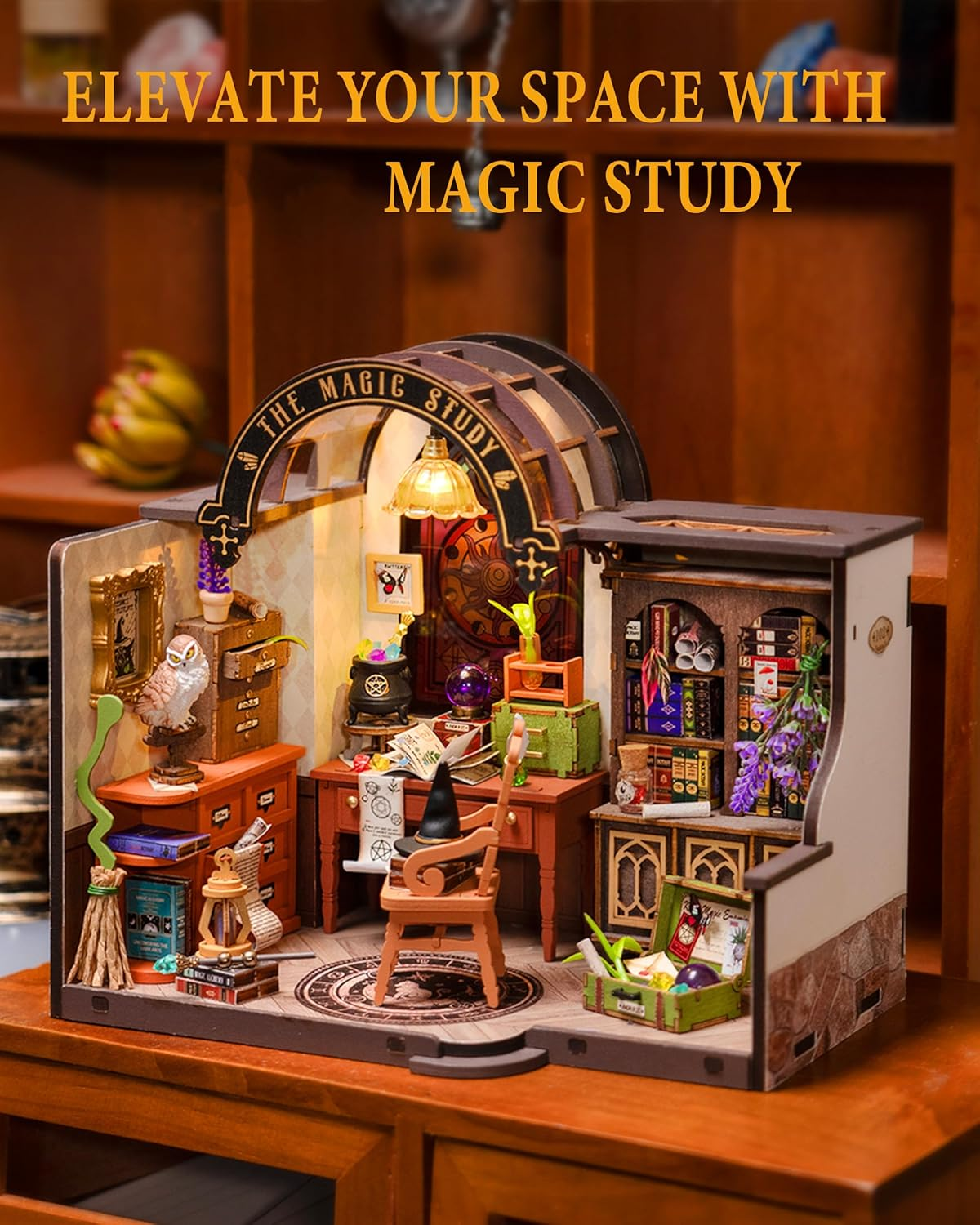 Wowood DIY Miniature Dollhouse Kit-Magic Study, Tiny House Kit Model Building Set with Furniture, DIY Hobbies Crafts&Holiday Gifts for Family and Friends (267PCS)