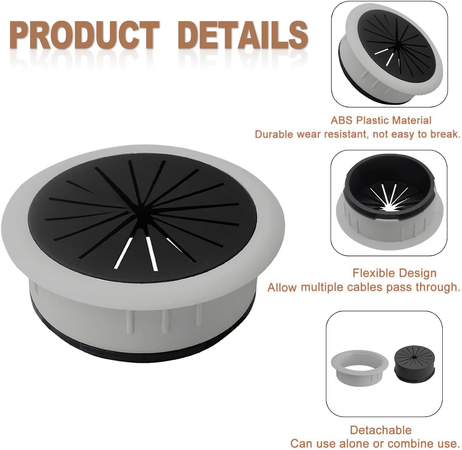 6Pcs Flexible Desk Grommet Detachable Data Cable Storage and Sorting Tools 50Mm/2Inch Grommet Adjustable Aperture Wire Cord Grommets Cable Hole Cover for Office Computer Desk Wire Organizer image number 4