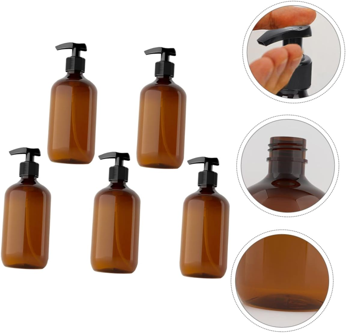 HONITANO 5Pcs 500Ml Brown Sub Packaging Bottles Refillable Cosmetic Dispensers for Shampoo Lotion Hand Soap Travel Bathroom Use image number 1