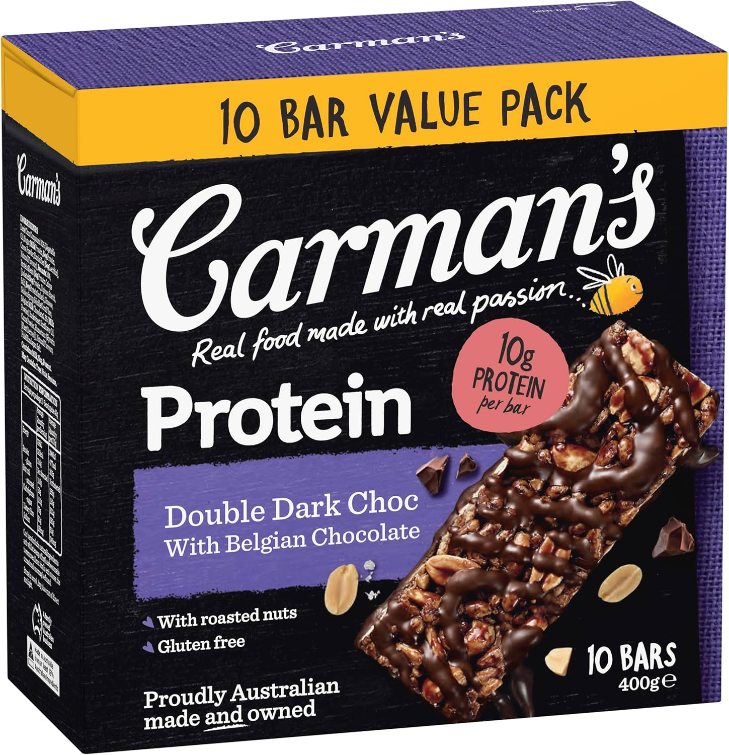 Carman'S Double Dark Choc Protein Bar Value Pack 10X40G image number 2
