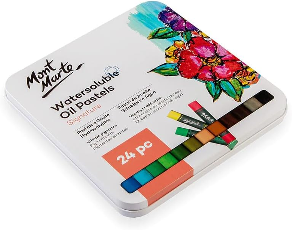 Mont Marte Watersoluble Oil Pastels in Tin Box 24-Pieces Set