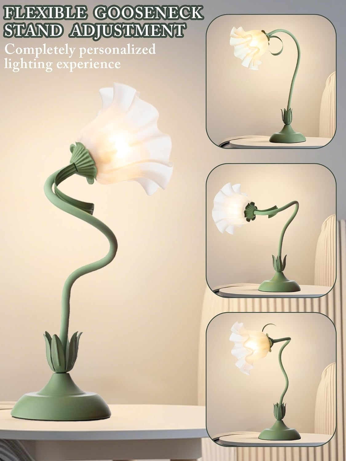 Flower Table Lamp,Led Reading Light Bedside Vintage Flower Night Light,3 Colors Modes Kawaii Bedside Lamps Decor,Living Room Bedroom Room Lighting Table Lamps Home Decoration image number 6