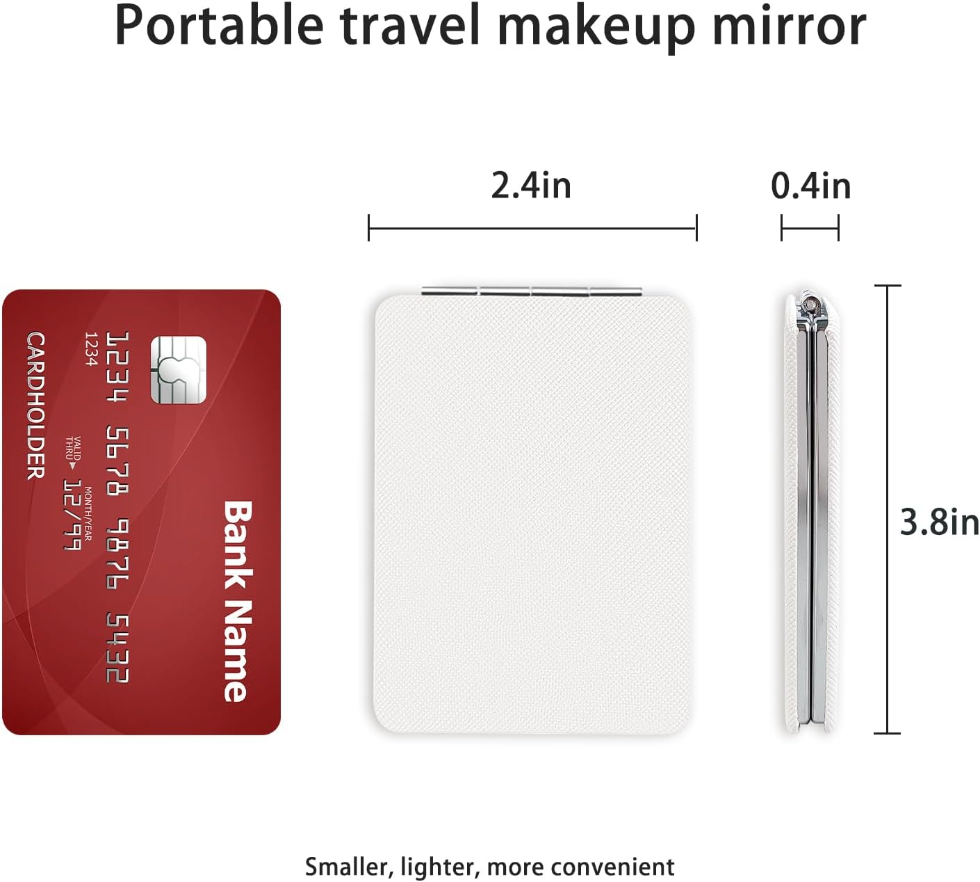 YOLCAR Portable Beauty Mirror with Leather Cover, Double-Sided 1X/2X PU Leather Makeup Small Pocket Mirror, Portable for for Women Home Office - White