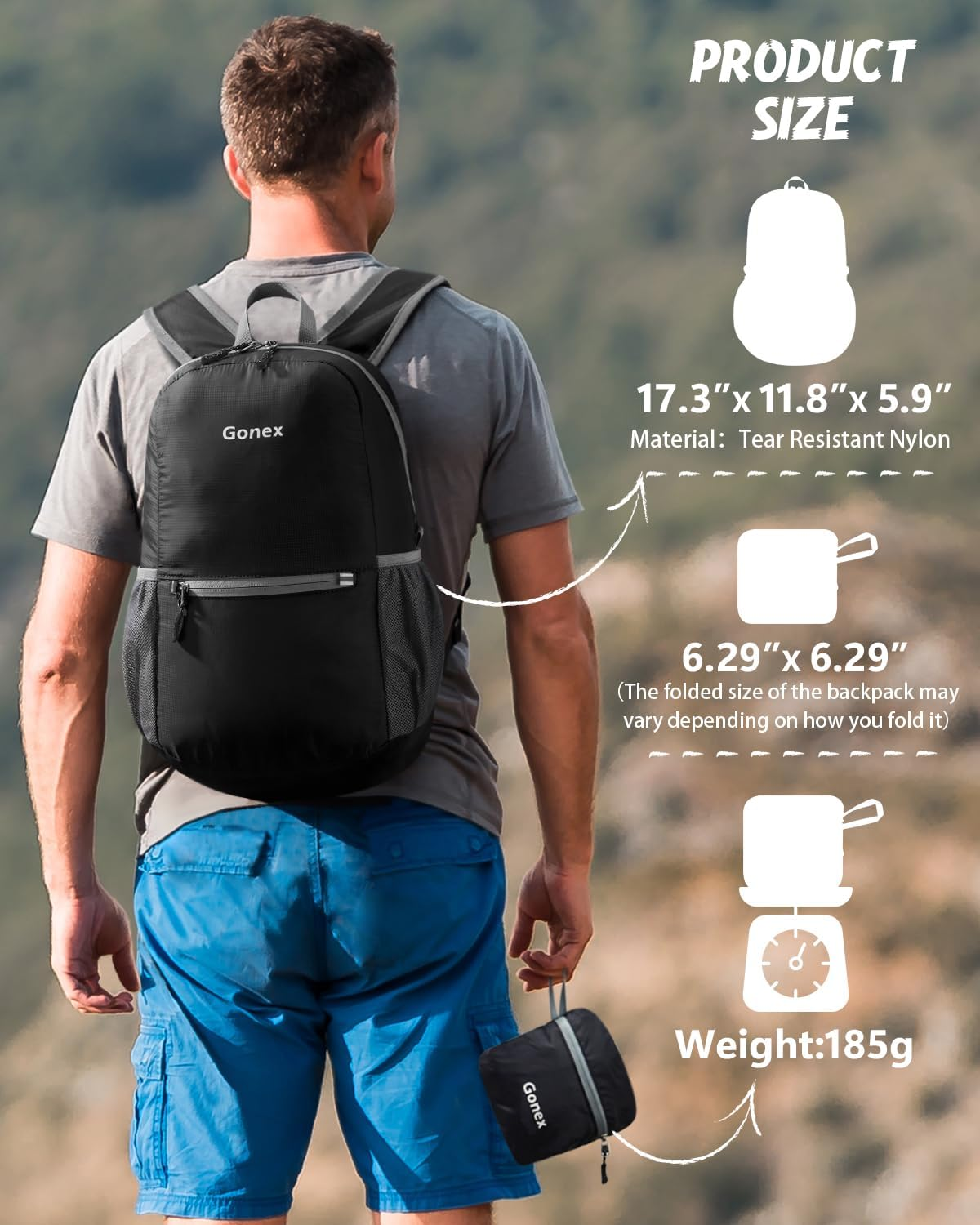 Gonex Ultralight Handy Travel Backpack,Water Resistant Packable Backpack Hiking Daypack Lightweight Foldable Camping Outdoor Travel Cycling School Backpacking 20 Liters 8 Color Choices image number 1