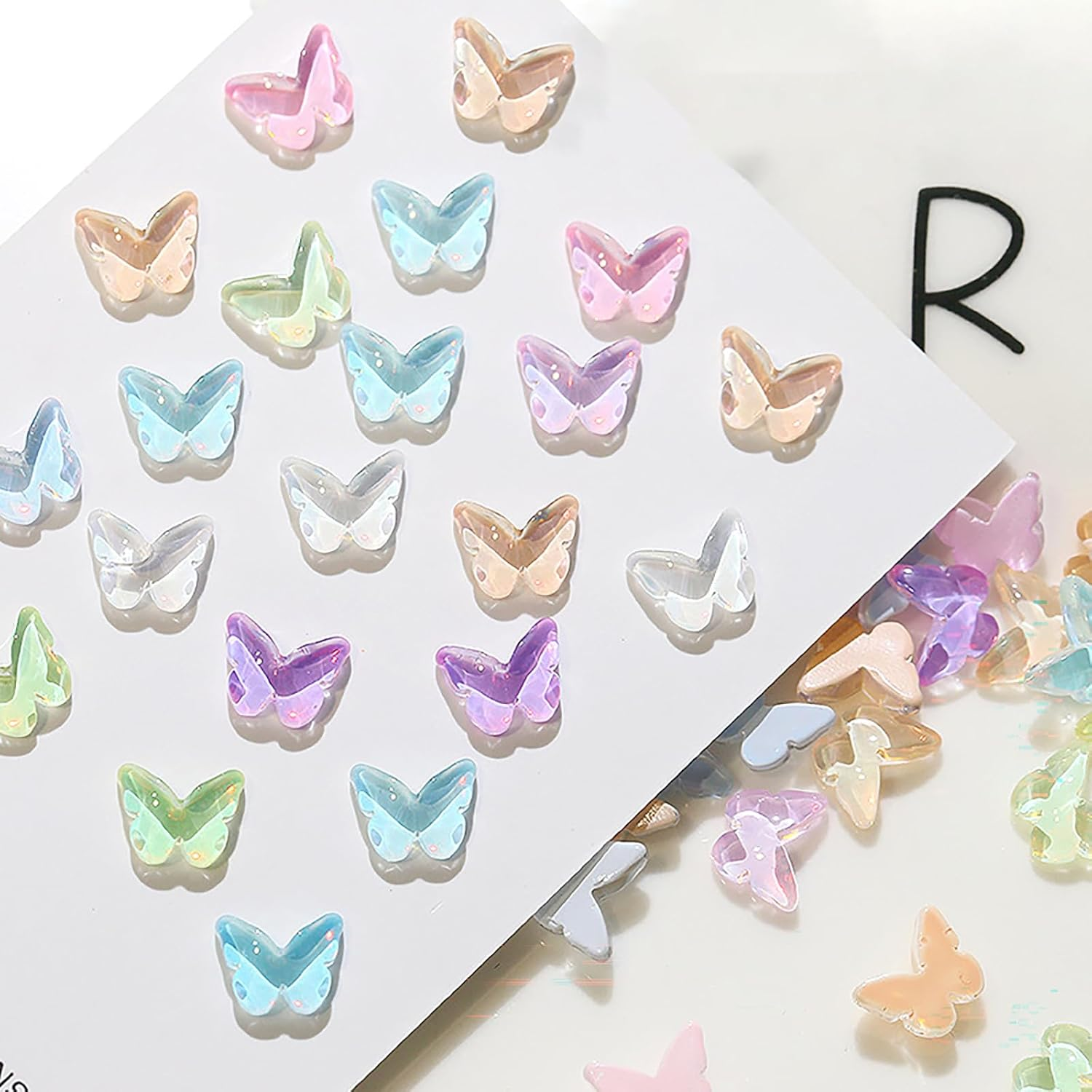 Taoluwin 100Pcs Nail Art Rhinestones, 8X6Mm Pastel Butterfly Gems, Flat Back Glass Rhinestones for Nail Decoration, Crafts & Jewelry Making, 8 Candy Colors Nail Gems Set image number 2