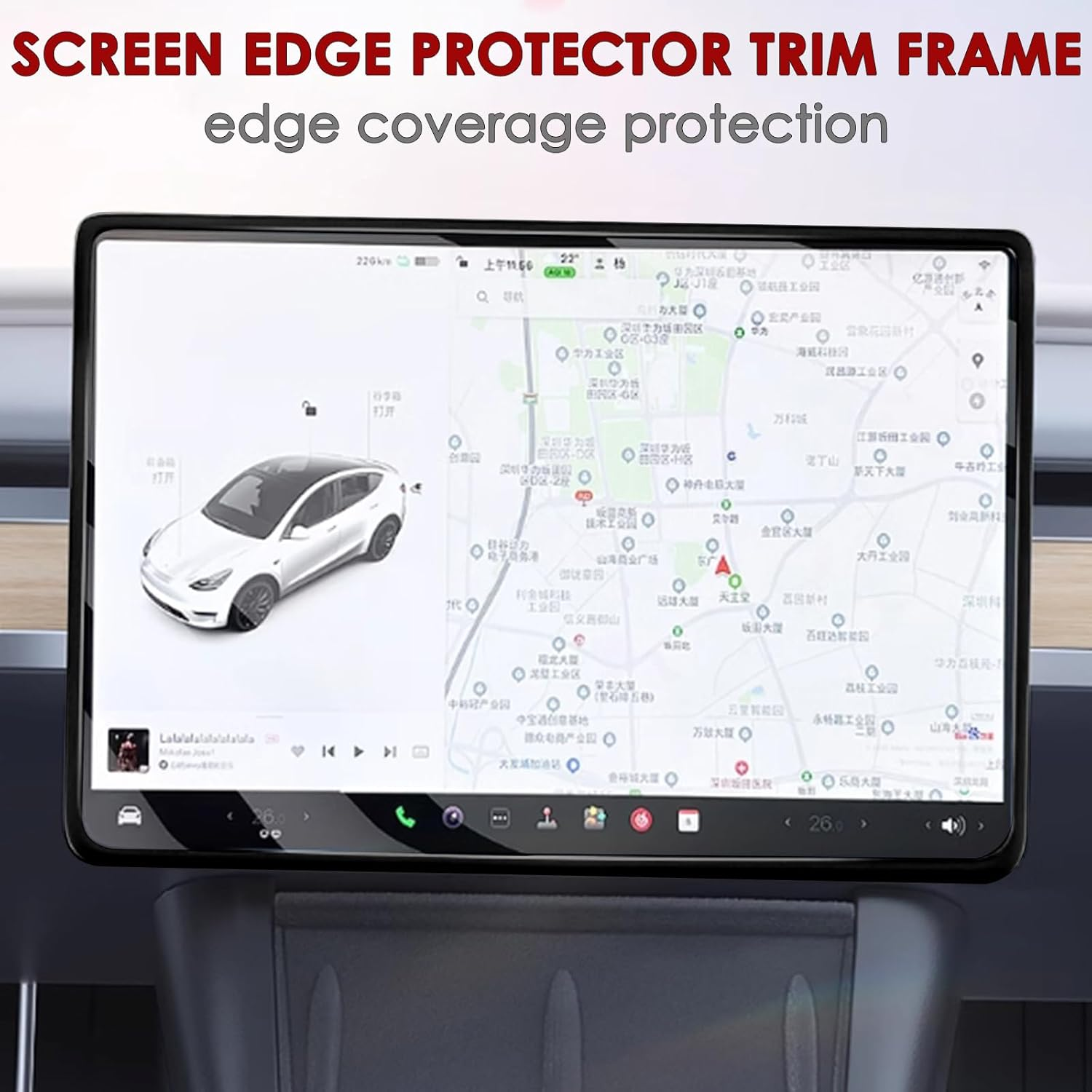 Screen Edge Protector Trim Frame Compatible with Tesla Model 3 Highland Model Y Juniper 2025 2024 2023 2022 2021 2020 Interior Center Console Cover Decor Strip Decorations Trim Accessories (Black) - Gray image number 6