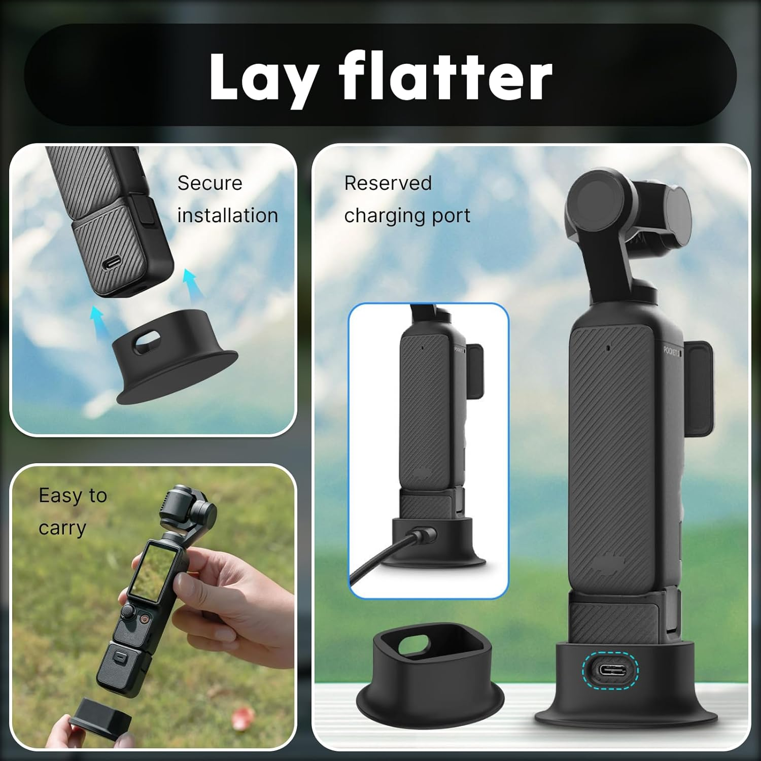 Applicable to Tabletop Stand for DJI Osmo Pocket 3 Black Stable Camera Stand with Reserved Charging Port, Quick Detach Design Ideal for Hands-Free Shooting, Vlogging, Time Lapses Charging image number 5