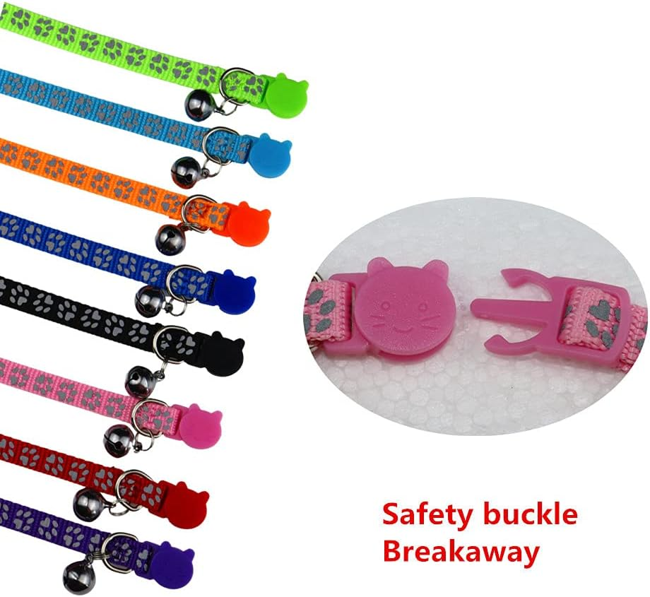 THAIN Personalized Cat Collar with Name Tag Engraved Custom Cat Id Tag Slide-On Reflective Cat Collar Breakaway with Bell for Girls & Boys,2 Pack(Paw Print Pink+Paw Print Pink) image number 4