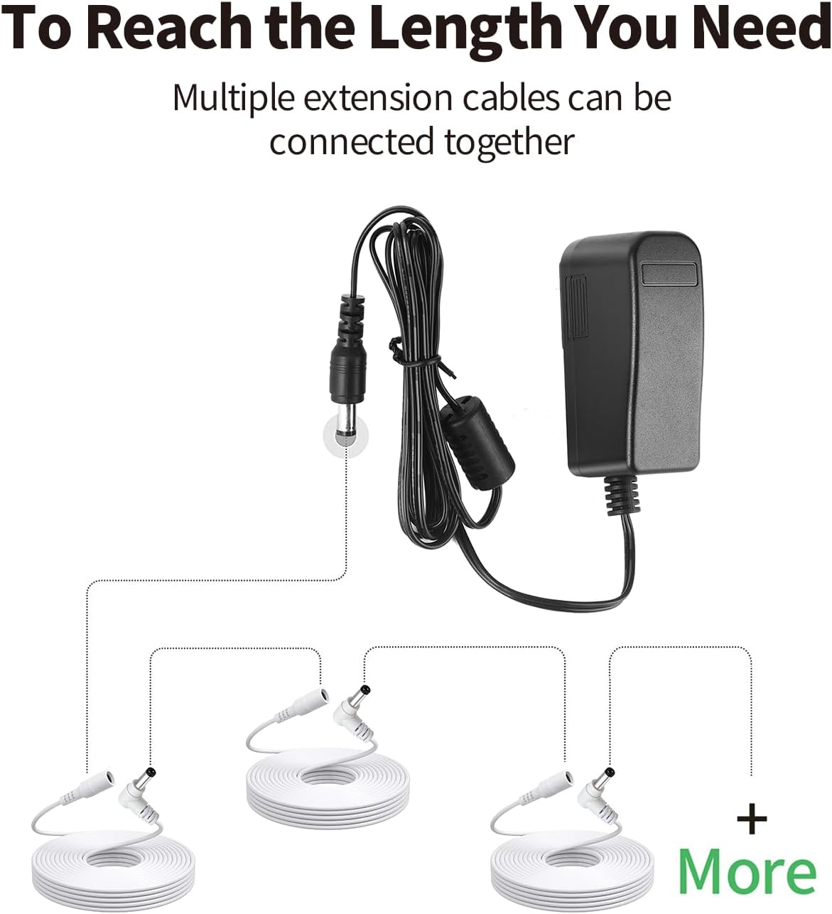 Tonton DC Power Extension Cable 2M 6.6FT 5.5Mm X 2.1Mm 90 Degree Right Angle Female to DC Male Power Adapter Cord for CCTV Security Camera Surveillance LED Strip DVR Router Guitar Effect Pedal (White) image number 2