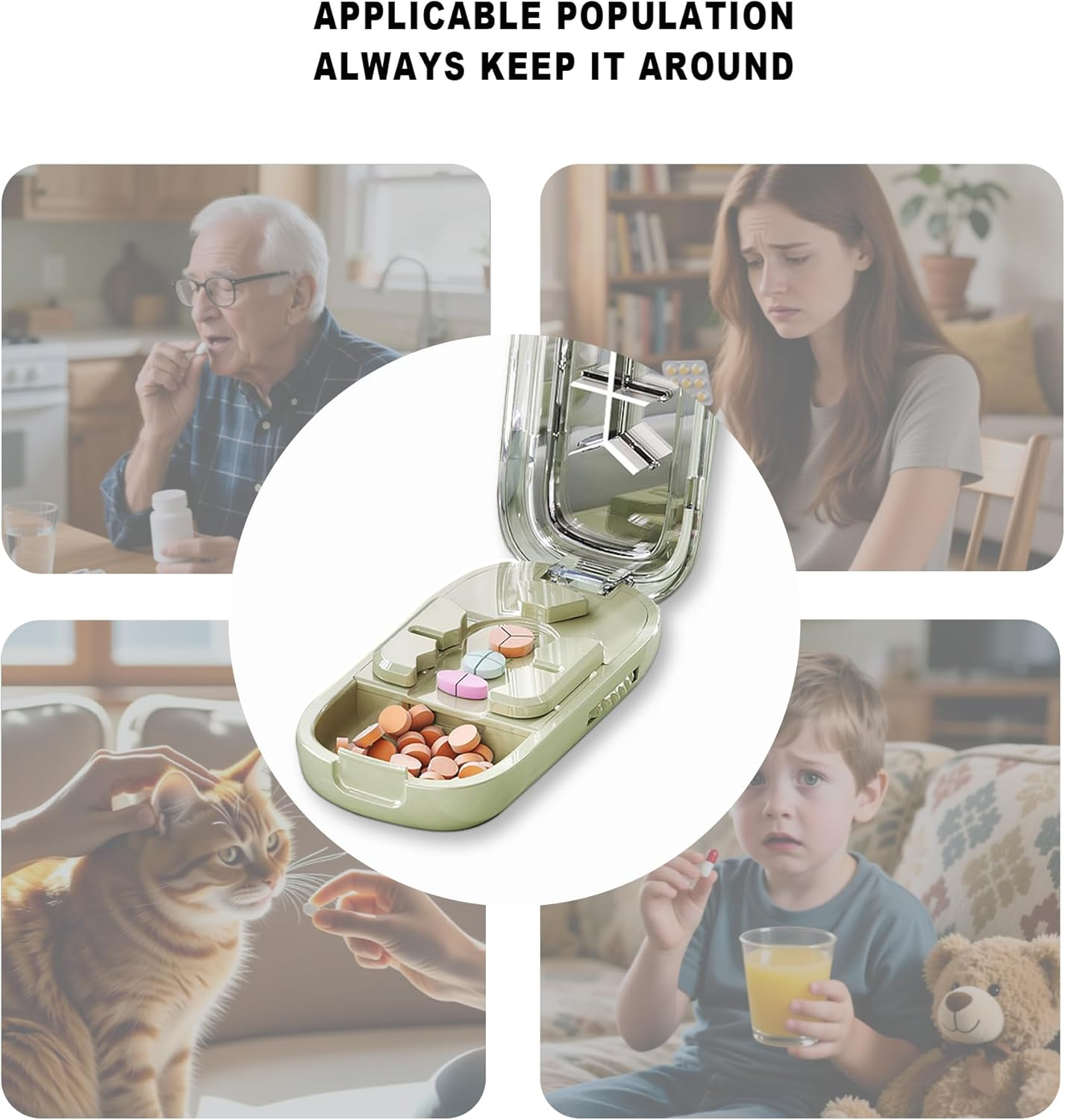 Adjustable Pill Cutter Splitter Tablet Cutter 1/2 1/3 1/4 for Small and Tiny Pills(Green) - Green image number 3