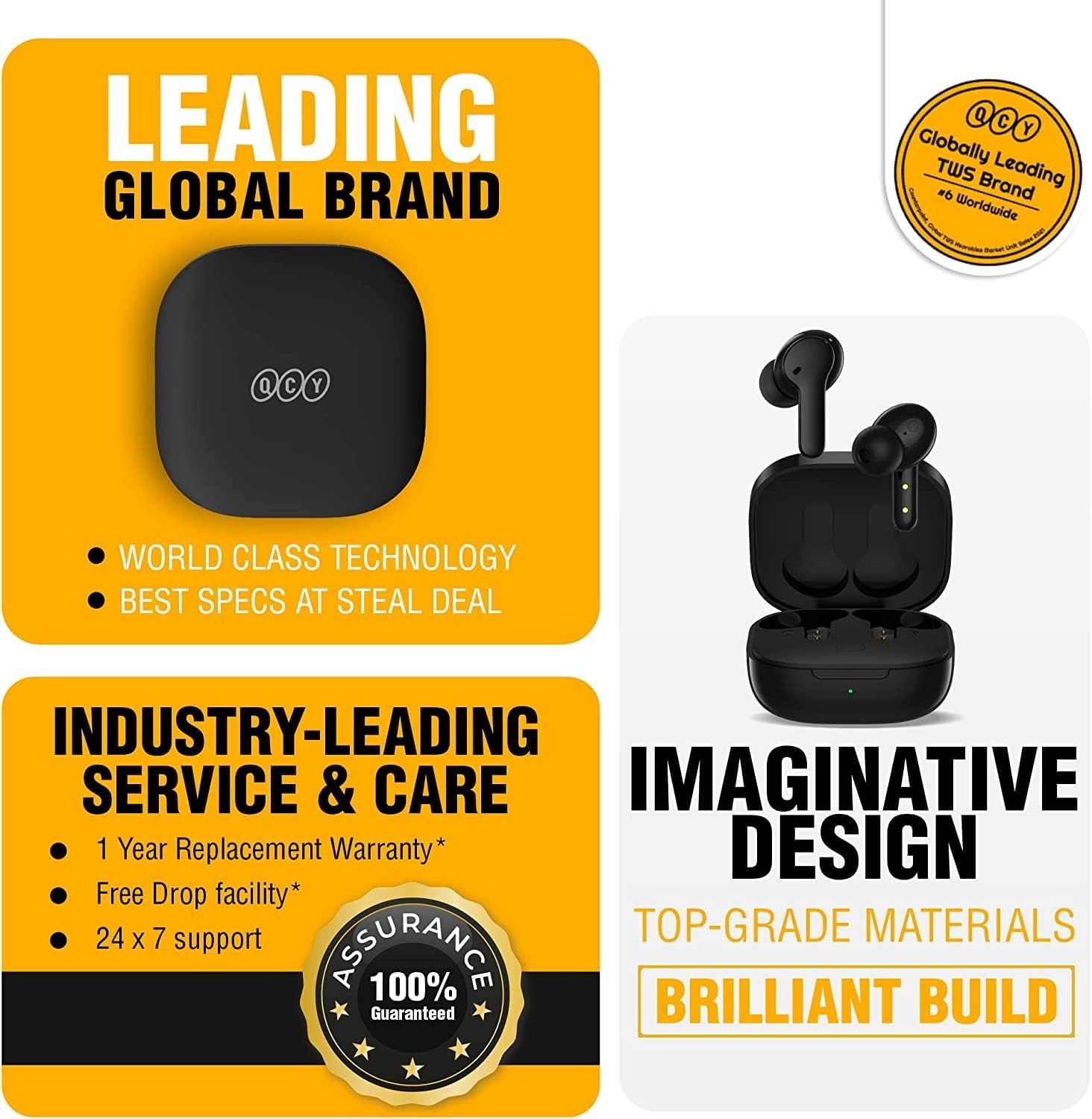 QCY T13 True Wireless Earbuds Bluetooth 5.1 Headphones Touch Control with Charging Case Waterproof Stereo Earphones In-Ear Built-In Mic Headset 40H Playtime (Black) - Black image number 5