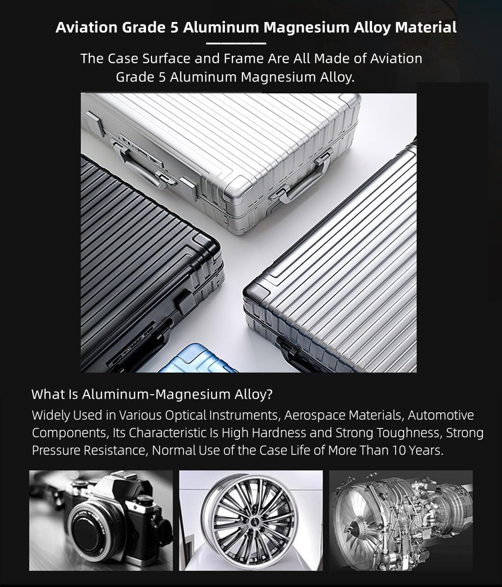 ANNI RIEL All Aluminum Hardshell Luggage, Airline Approved Zipperless Hardside Carry on Suitcase with Spinner Wheels, Checked Aluminium Luggage Metal Rolling Luggage Case for Travel, Business, Black, image number 3