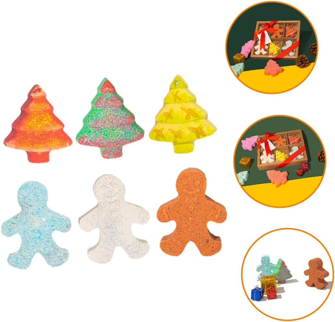 6Pcs Gingerbread Man Bath Salt Ball Christmas Carton Theme Natural Bathing Bombs Skin-Friendly Fragrance Bubble Bombs for Shower Bath image number 1