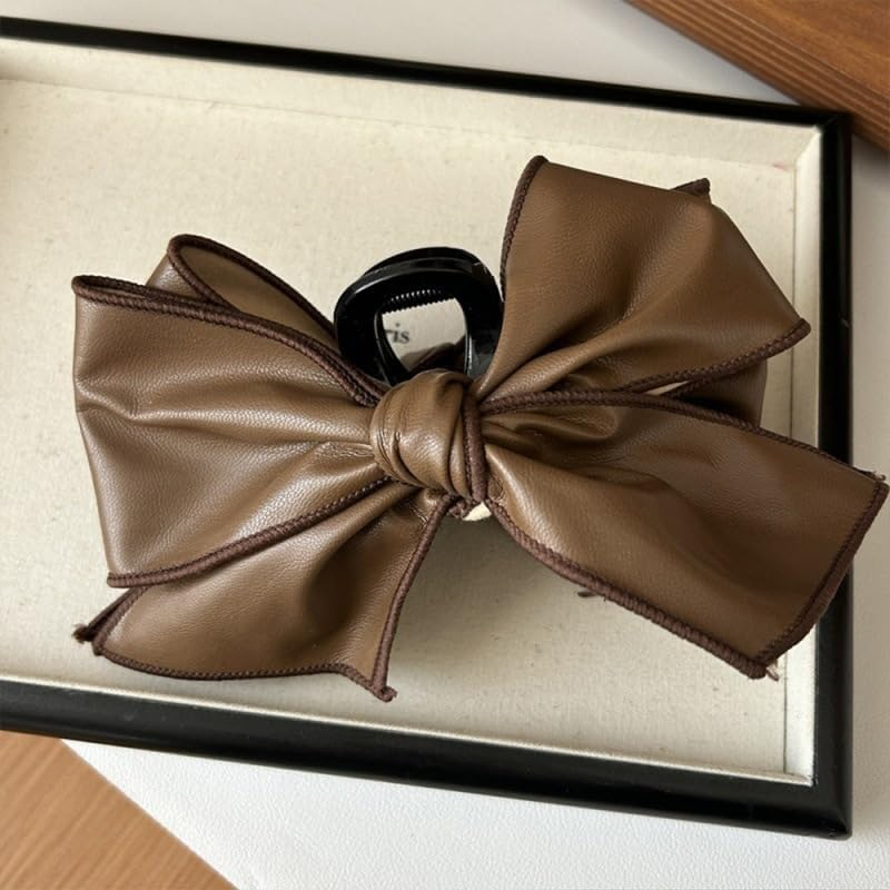 BSLVWG Hair Claws with Bow Black Leather Large Hair Bows for Women Brown Large Hair Clips Non-Slip Strong Hold Hair Accessories for Thin Medium Thick Stylish Hair Clips image number 4
