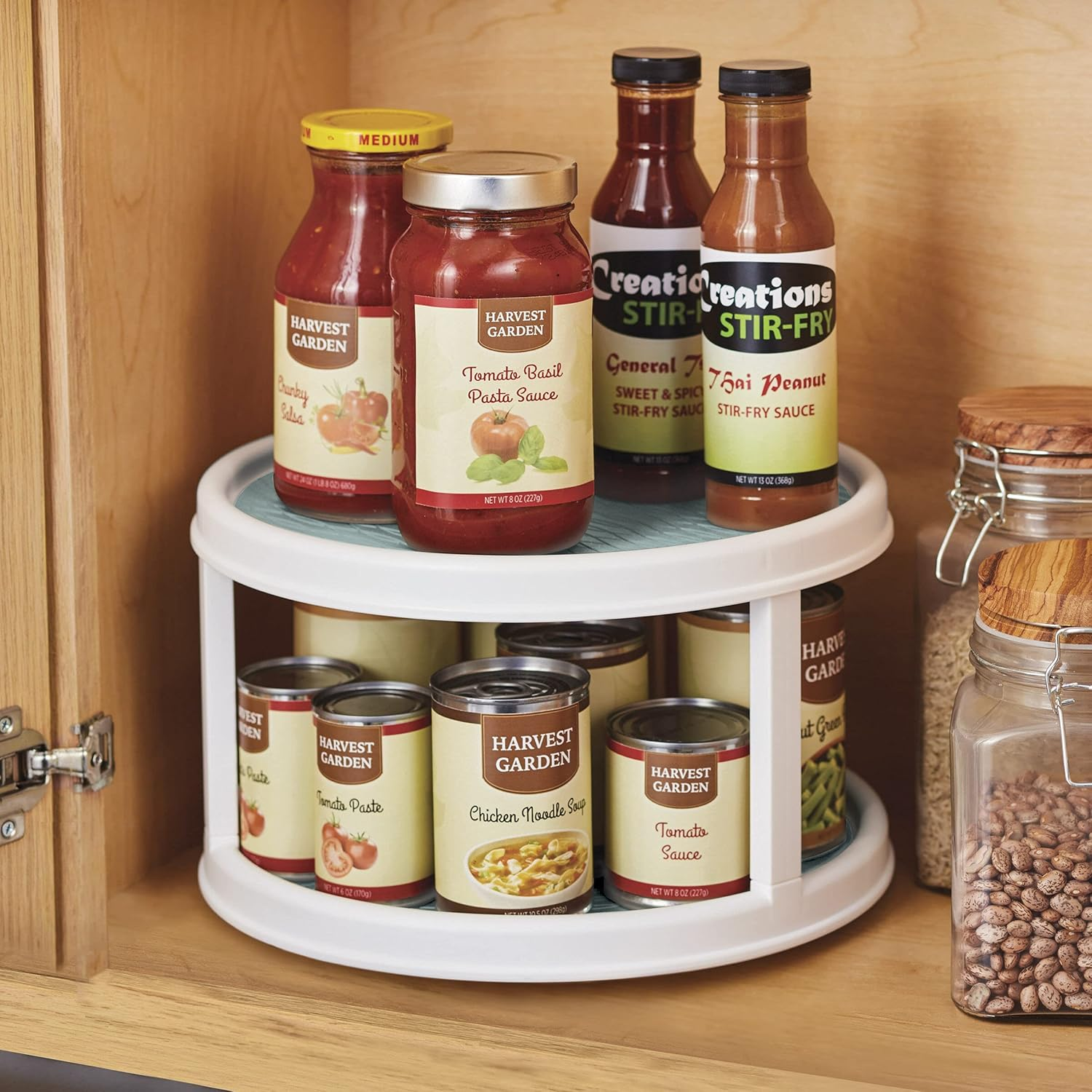 Copco Non-Skid 2 Tier Pantry Cabinet Lazy Susan Turntable, 12-Inch - Organize Kitchen, Bathroom, Home Office, Laundry Room, Garage, Craft Room - Kitchen Turntable & Pantry Organizer (Buxton Blue) image number 2