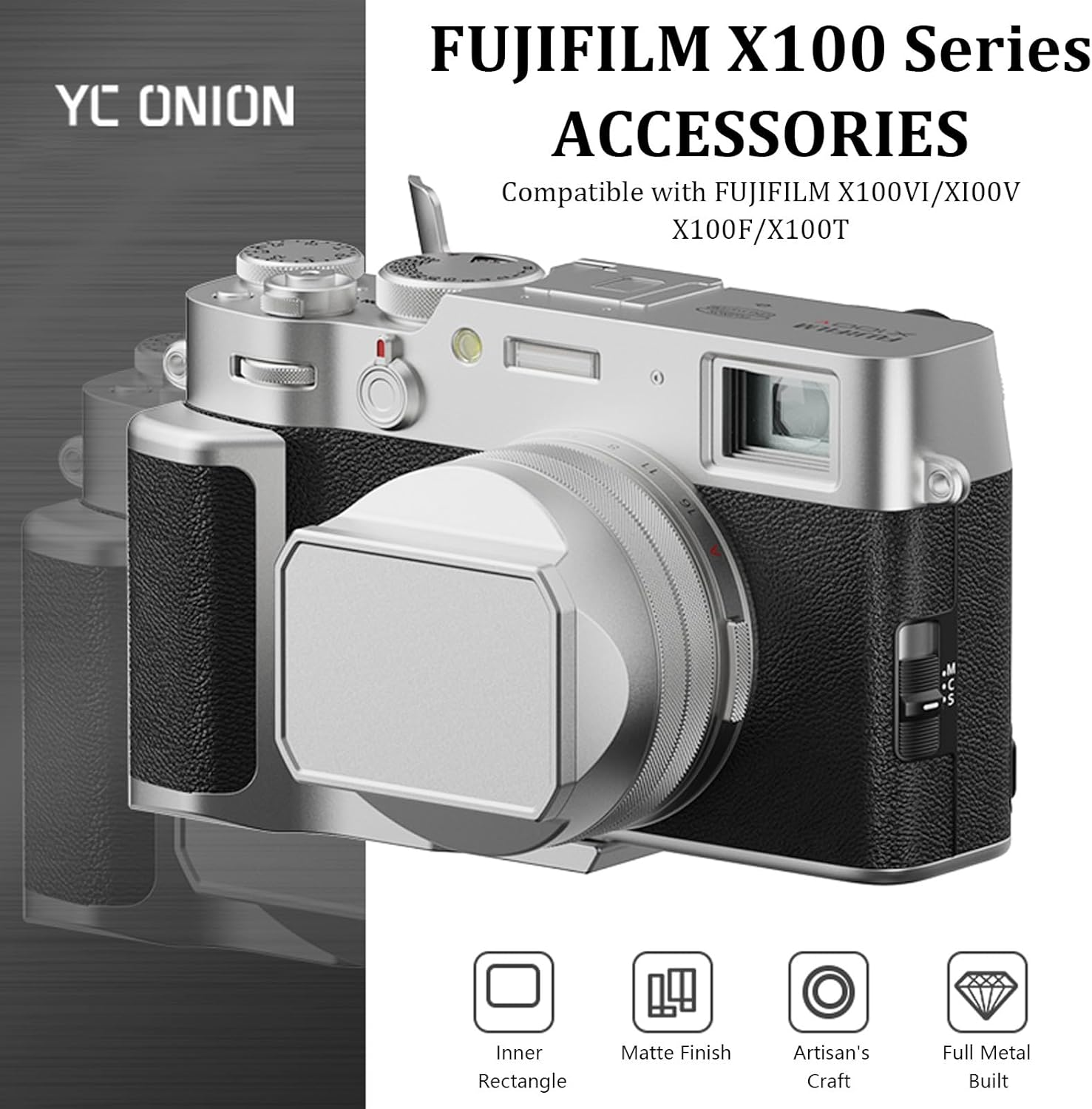 YC Onion Lens Hood for Fujifilm X100V X100VI with 23Mm Adapter Ring Black,Aluminum Alloy image number 5