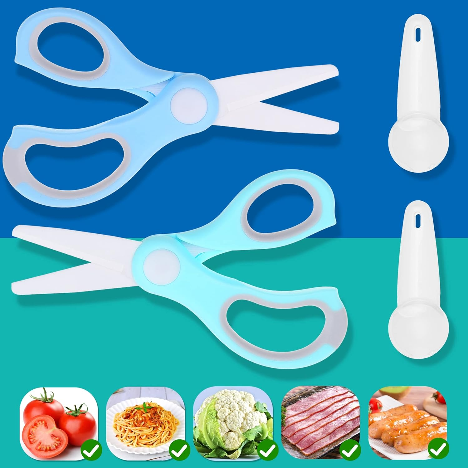 Ceramic Baby Food Scissors - Portable Shears - Healthy Food Cutter with Dust Cover and Storage Case - Cuts Meat, Chicken, Vegetables, Fruits (2-Pack) image number 5