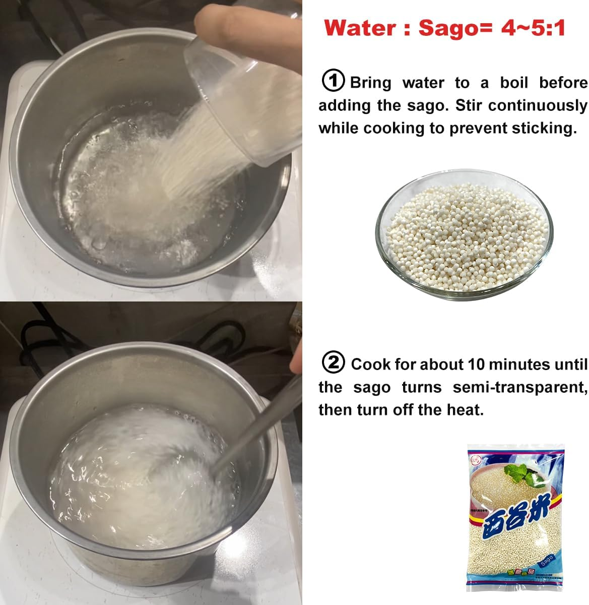 White Sago Pearls, Small Tapioca Pearls, Mini Boba for Dessert, Mini Tapioca Pearls, Small Boba, Small Tapioca Ball, Mini Tapioca Ball for Bubble Tea Drinking, Small Package Easy to Save-250G(8.8Oz) image number 5