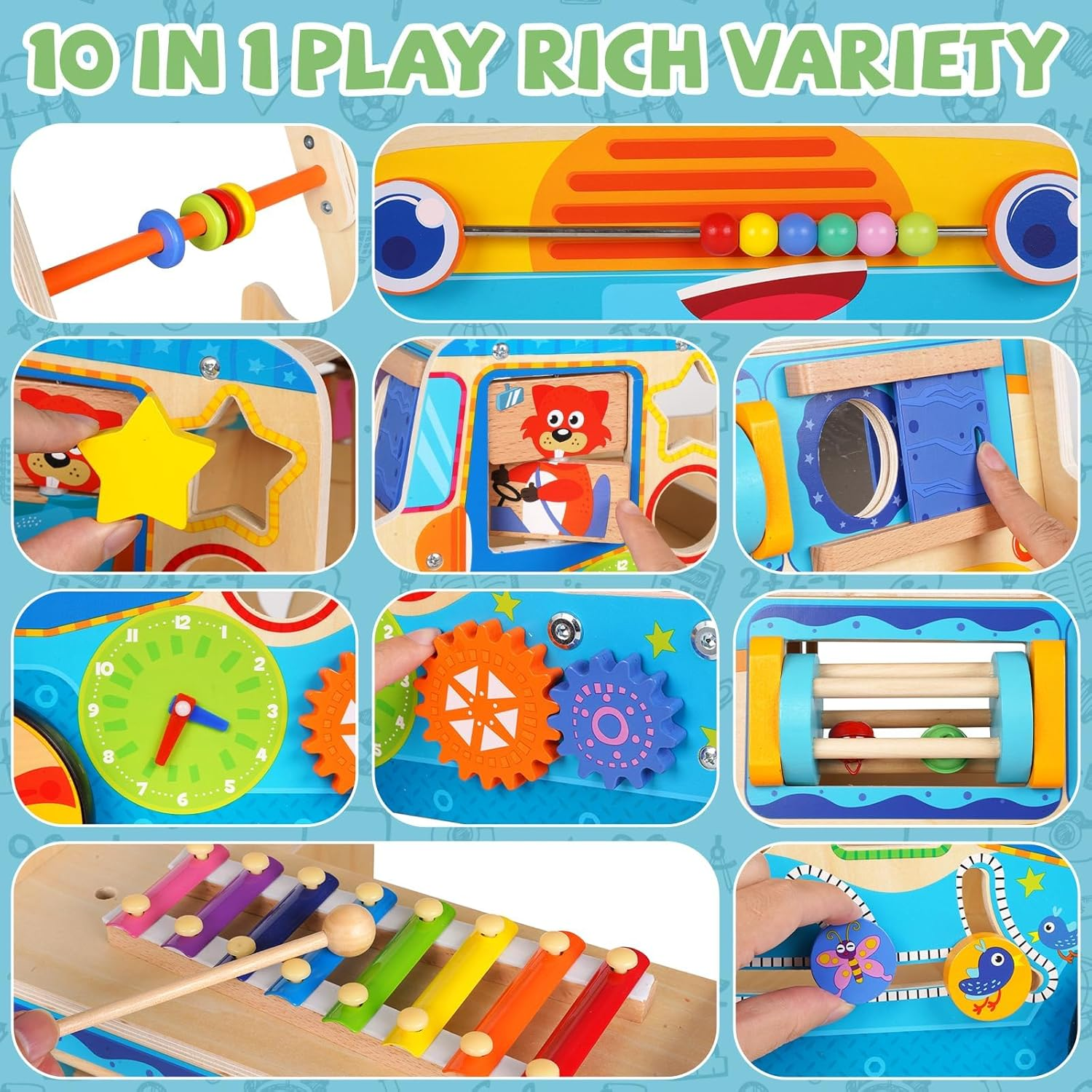 Wooden Baby Walker, 2025 Montessori Walker Toy with Shape Sorter,Push and Pull Learning Activity Walker with Wheels,Learning Walking Toys for Toddlers from Sitting to Standing