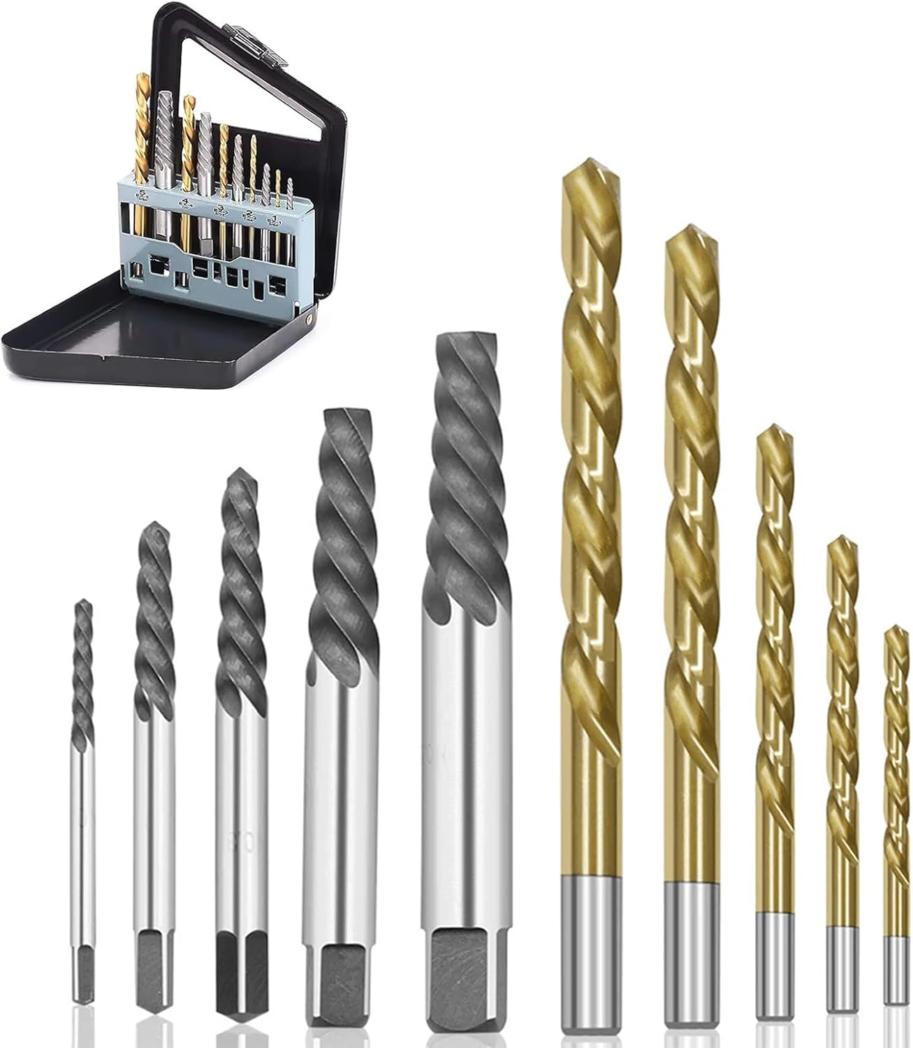 YUENTOEN 10 Piece Screw Extractor Kit, Cobalt HSS Left Hand Drill Bits Set, Ez Out Stripped Screw Set for Removing Broken Bolt and Rounded Nut image number 1