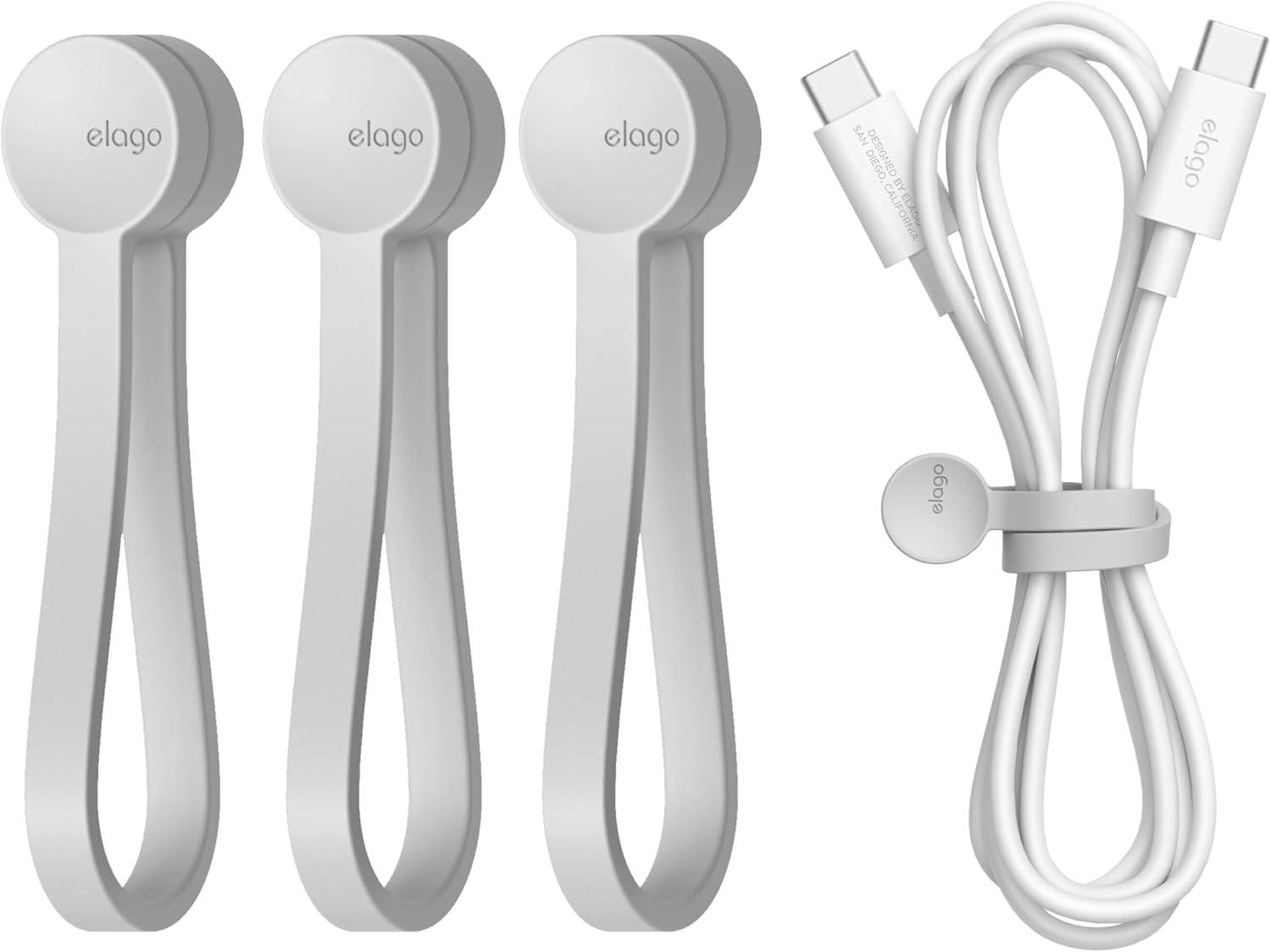 Elago Reusable Magnetic Cable Ties, Premium Silicone, Multipurpose Cord Organiser for Home, Kitchen, Office, Travel [3 Pack] (Stone)