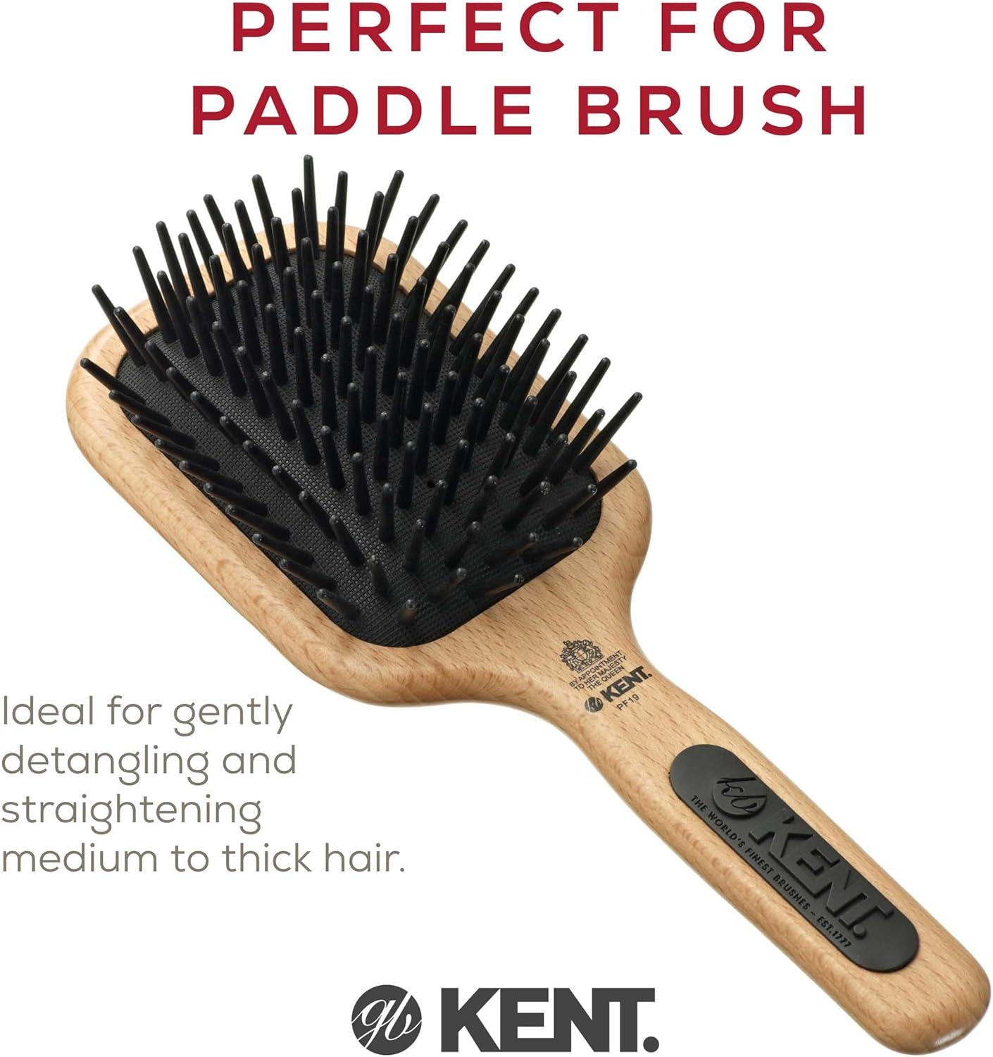 Kent Paddle Hair Brush with Large Non Scratch Nylon Quills, Medium image number 4