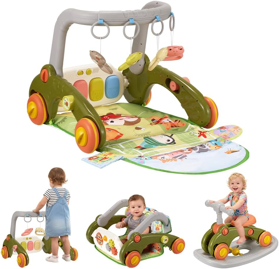 Playpals Baby Play Mat, Kick and Play Piano Gym with Portable Musical Toy, Adorable Animal-Themed Baby Play Gym, Tummy Time Mat Promote Motor Skills & Sensory Development Mat for Newborn Baby, Green