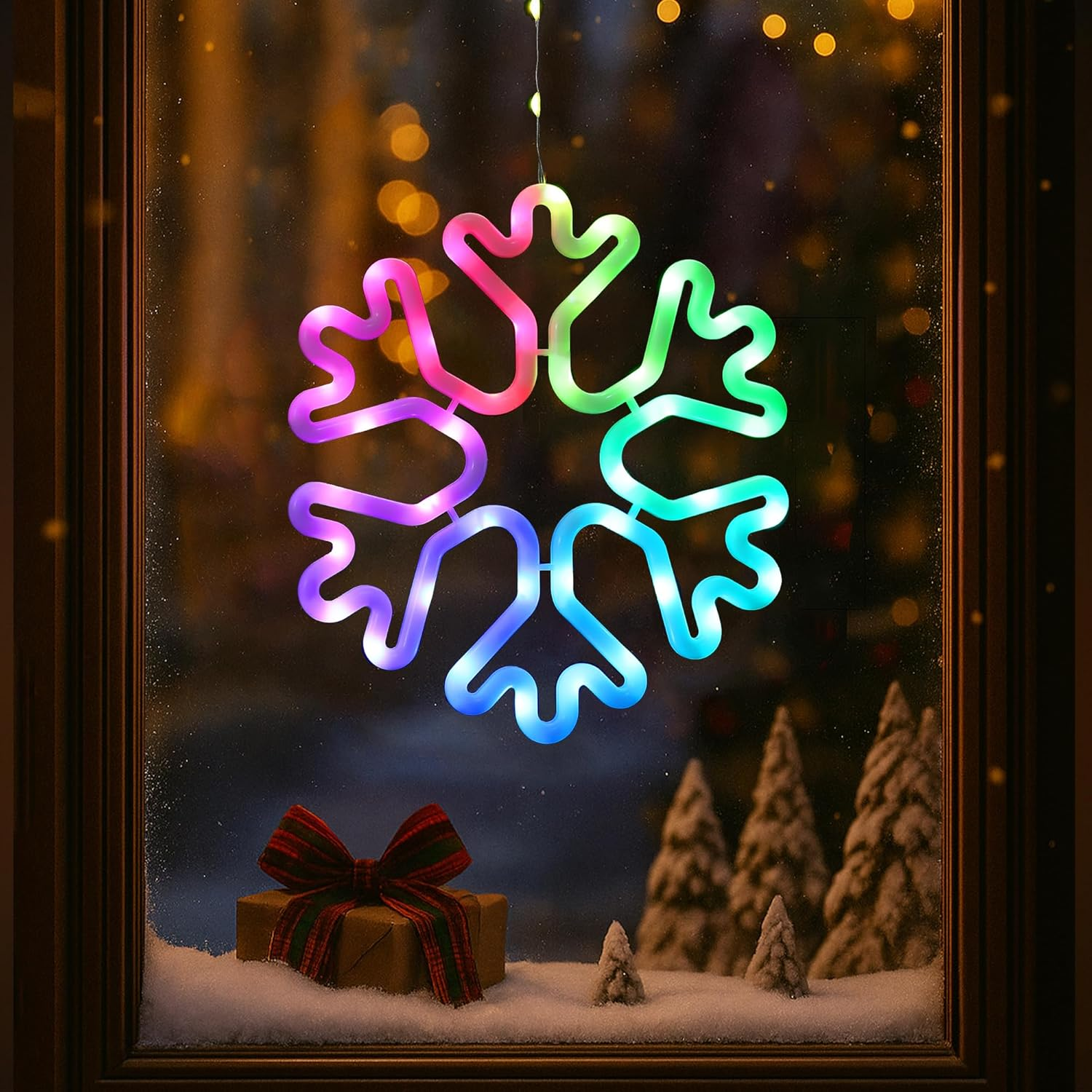 Lexi Lighting 27CM RGB Snowflake Window Display, Battery Operated, 12 Modes with Timer Function, LED Xmas Lighted Decorations for Party, Birthday, Wedding, Holiday, Indoor Use image number 4