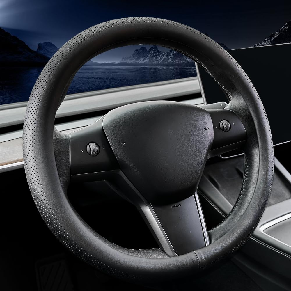 Carodi Nappa Leather Car Steering Wheel Cover, Suitable for Tesla Model 3 / Tesla Model Y Steering Wheel Cover