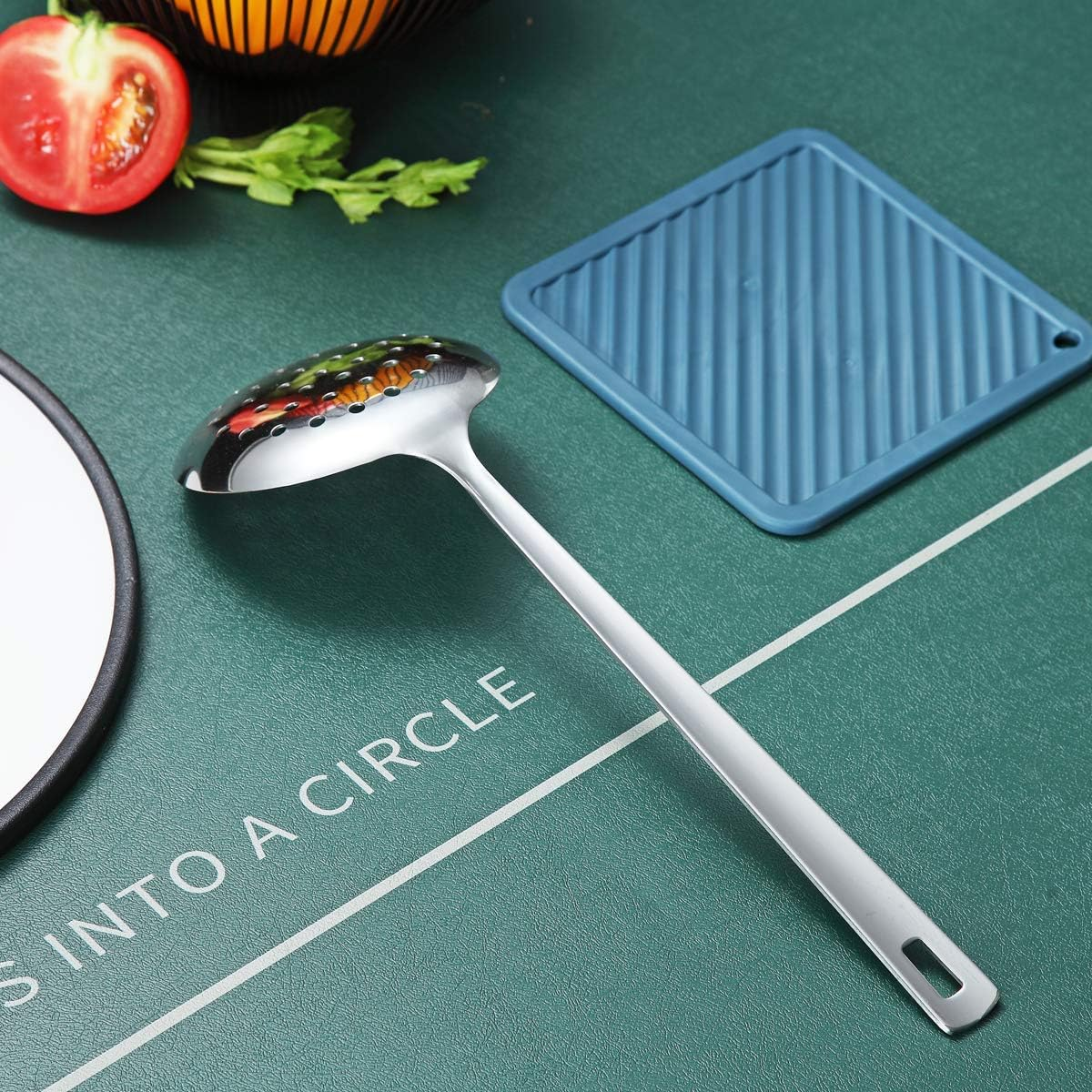 Stainless Steel Skimmer, Berglander Metal Strainer, Kitchen Skimmer for Non-Stick Cookware, Non-Stick and Heat Resistant, Dishwasher Safe, Easy to Clean image number 4