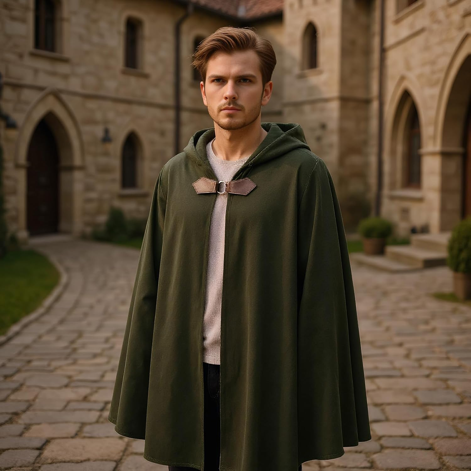 Medieval Hooded Cloak, Renaissance Cape with Hood Adult Men Women, Vintage Capelet Halloween Cloak Costume image number 5