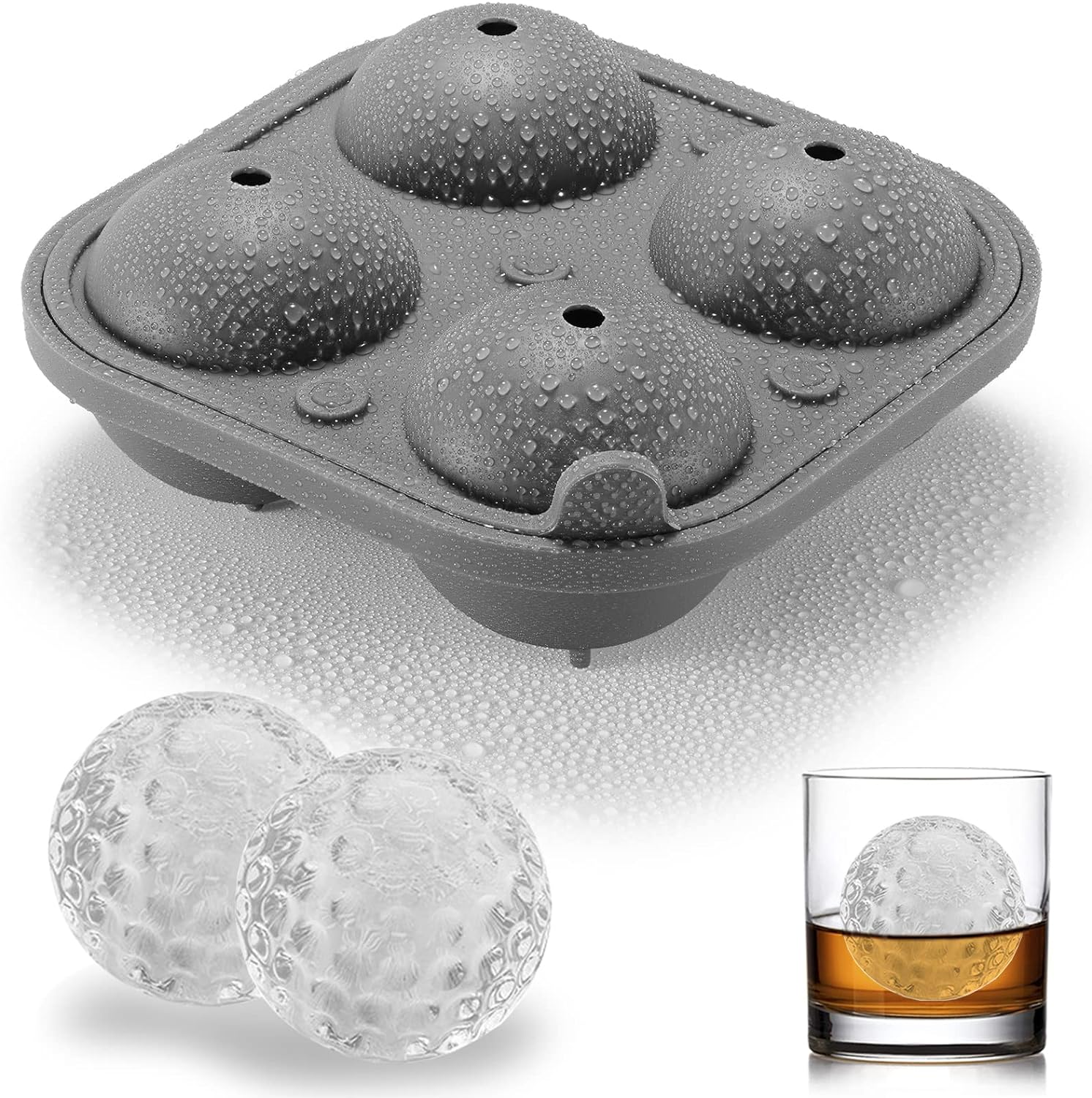 Golf Ice Cube Trays, 2.5" Large Sphere round Golf Ice Cube Mold for Cocktails, Whiskey, Bourbon Chilling, Fun Shapes Silicone Big Circle Ice Cube Trays W/Funnel