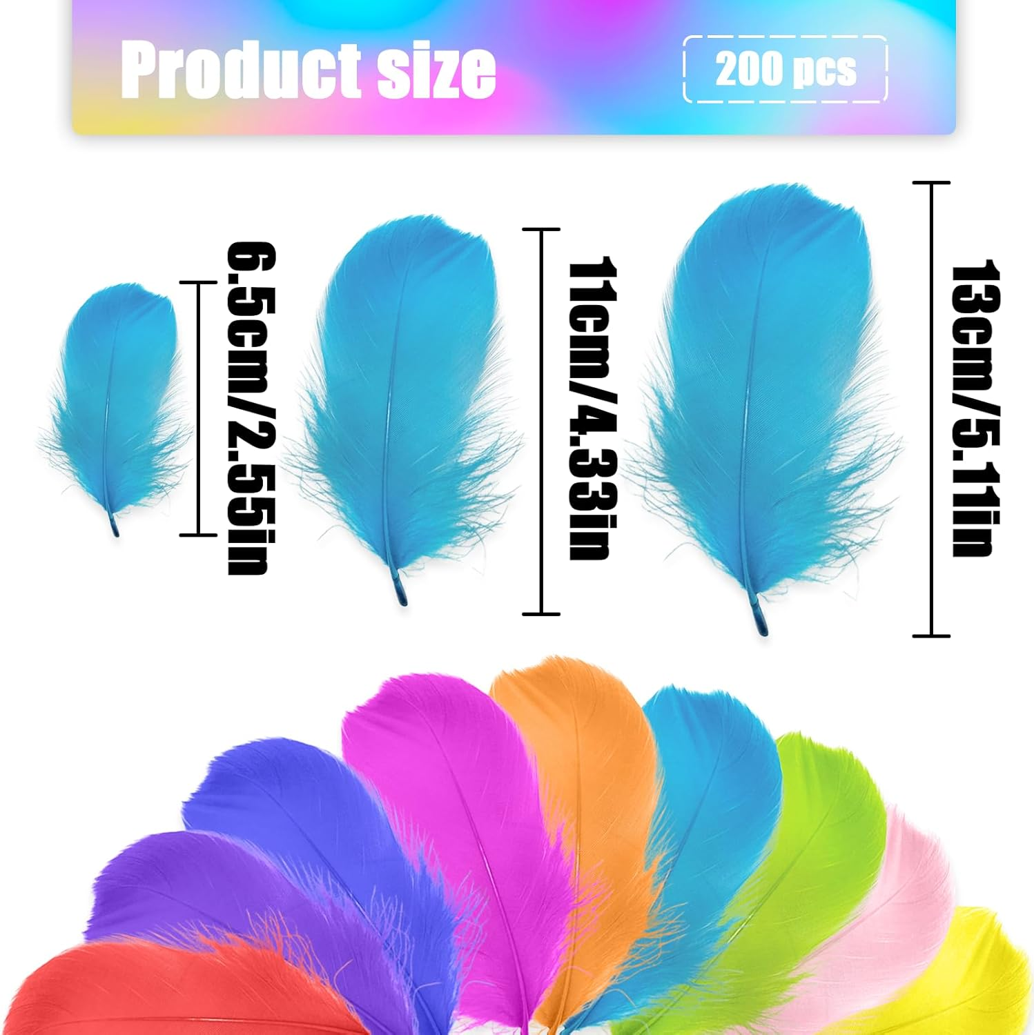 TEAONE Colorful Feathers, 200 PCS Soft Plume for Dream Catchers, Home Decorations image number 3