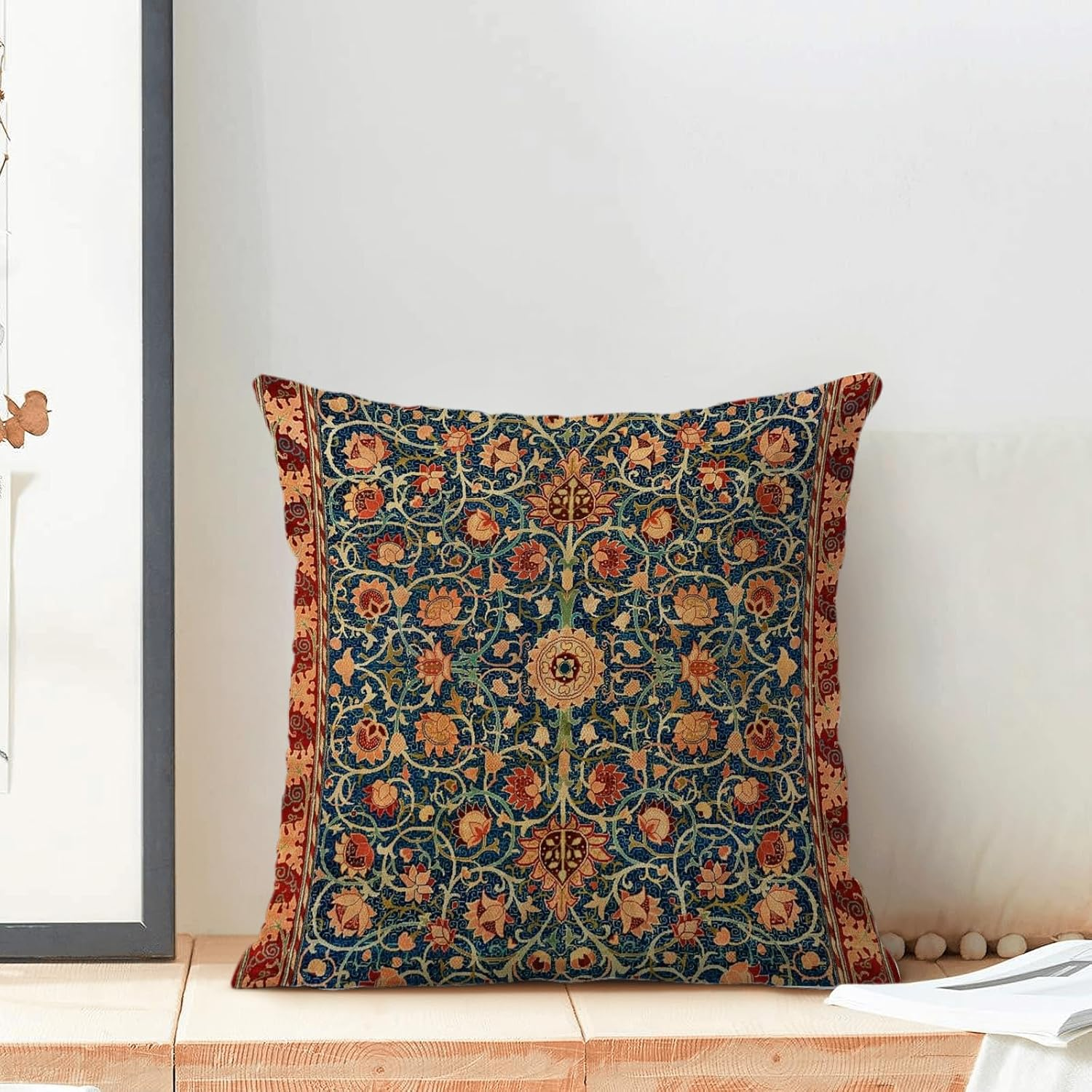 Boho Floral Pillow Covers 18X18 Set of 2, William Morris Flower Pattern Design Decorative Throw Pillows Bohemian Vintage Farmhouse Cushion Pillow Covers for Sofa Couch Bed Outdoor Decor image number 6