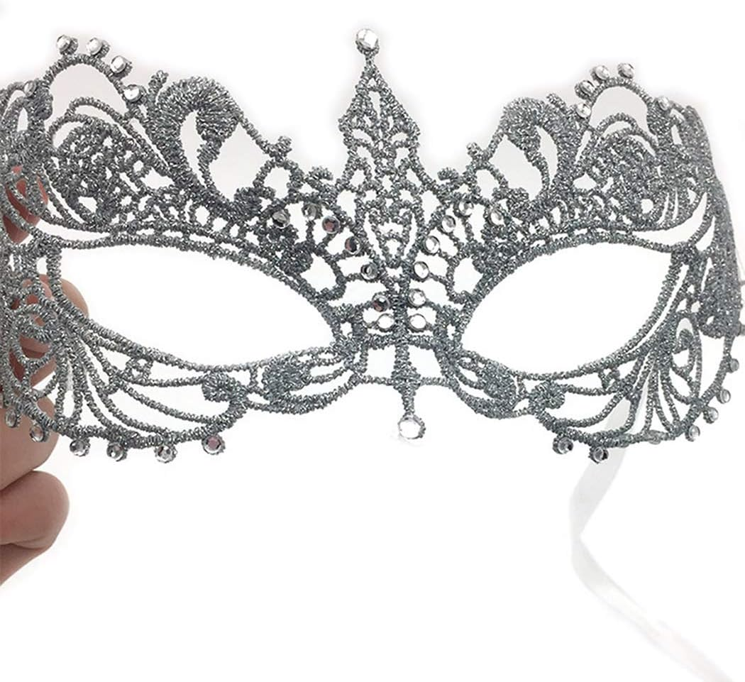 Imapo Masquerade Mask with Rhinestones, Sexy Mardi Gras Masks for Women Lady, Halloween Christmas Cosplay Venetian Party Prom Ball Lace Eye Masks - Silver image number 5