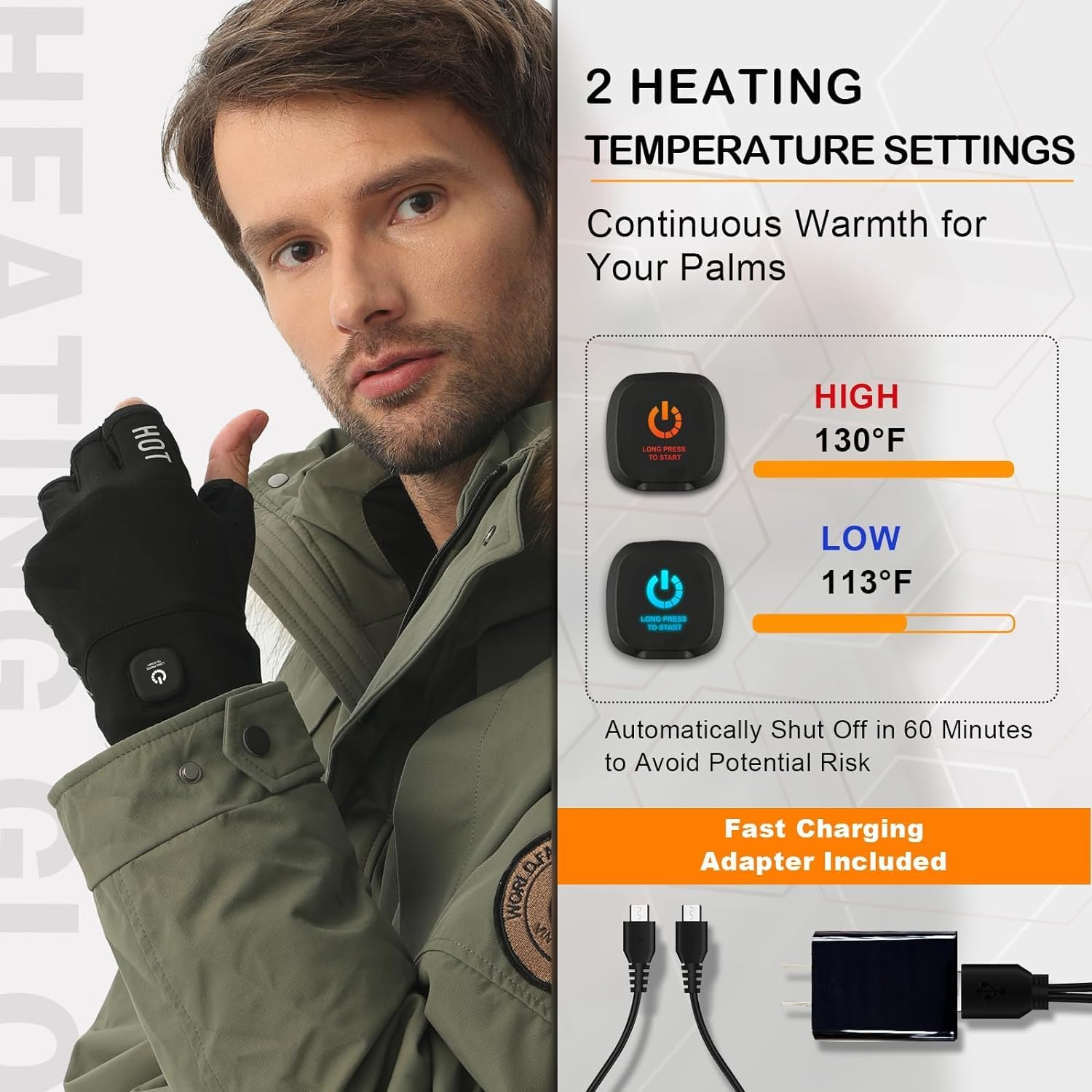 Heated Gloves Rechargeable for Men Women, Winter Warm Gloves for Arthritis, Variable Temperature Control, Work Touchscreen Gloves for Winter Cold Weather Electric(M) image number 4