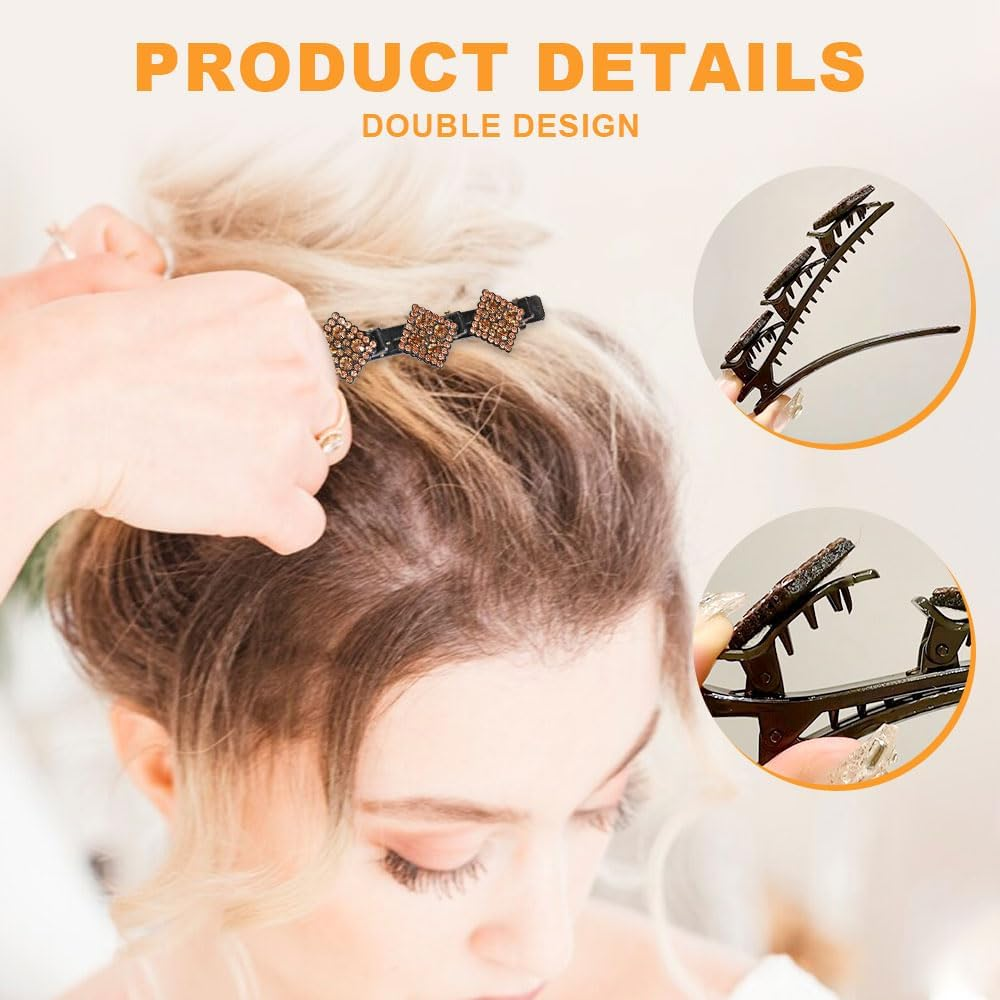 Sparkling Crystal Stone Braided Hair Clips, Women'S and Girls' Duckbill Clips (Flower-D) image number 5