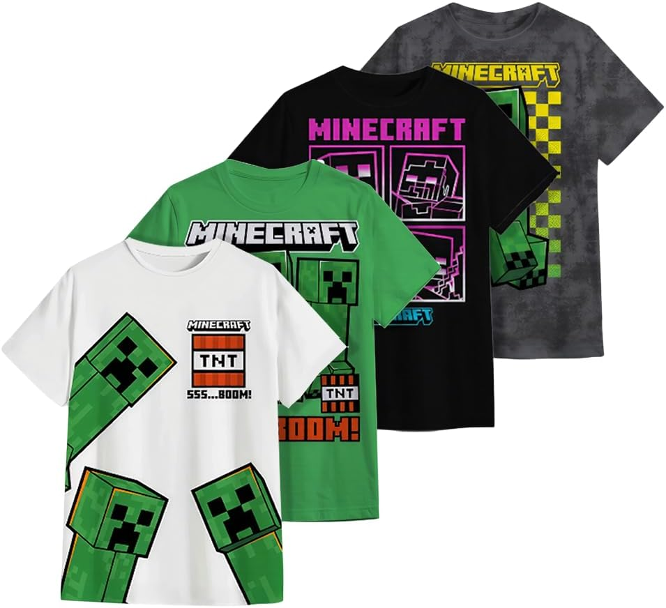 Minecraft Creeper 4 Pack T-Shirt Bundle Set, Shirts for Boys 4-Pack Set