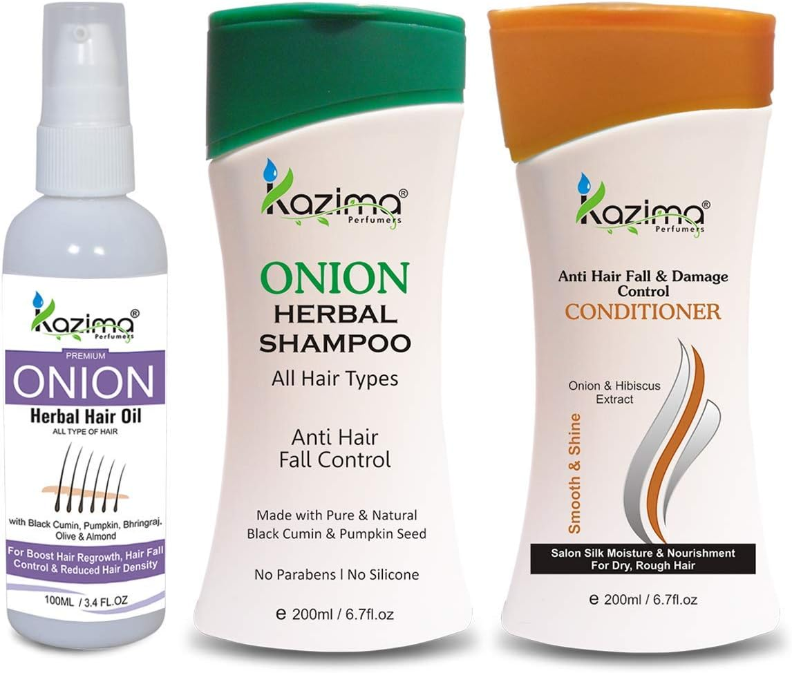 KAZIMA Onion Herbal Hair Oil (100 Ml), Shampoo and anti Hair Fall and Damage Control Conditioner (200Ml) Combo Pack of 3 image number 2