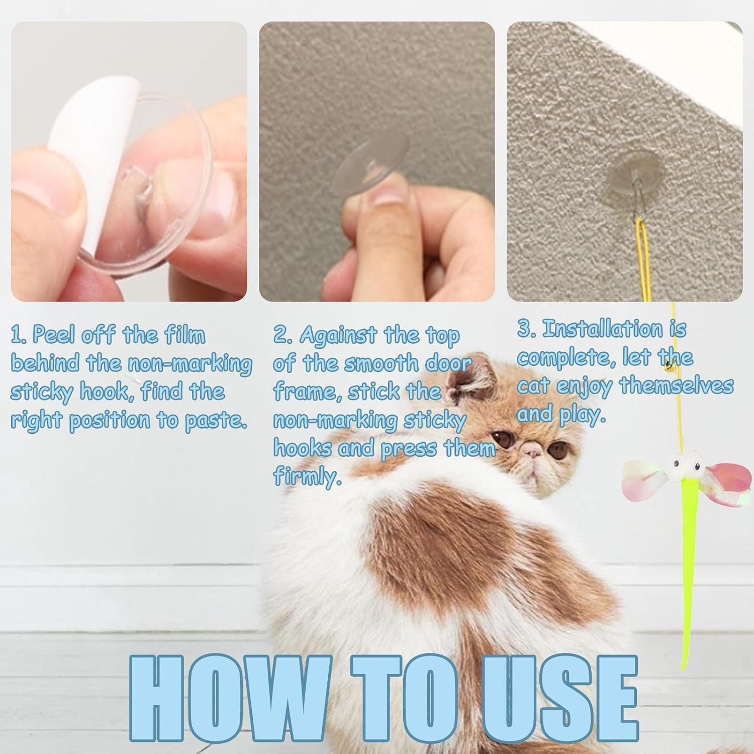 8 Pieces Cat Toy Self-Employment Hanging Door Frame Elastic Feathers Bells for Kittens, Interactive Dancer Cat Toy for Indoor Kittens Cat Run, No Batteries Required image number 2