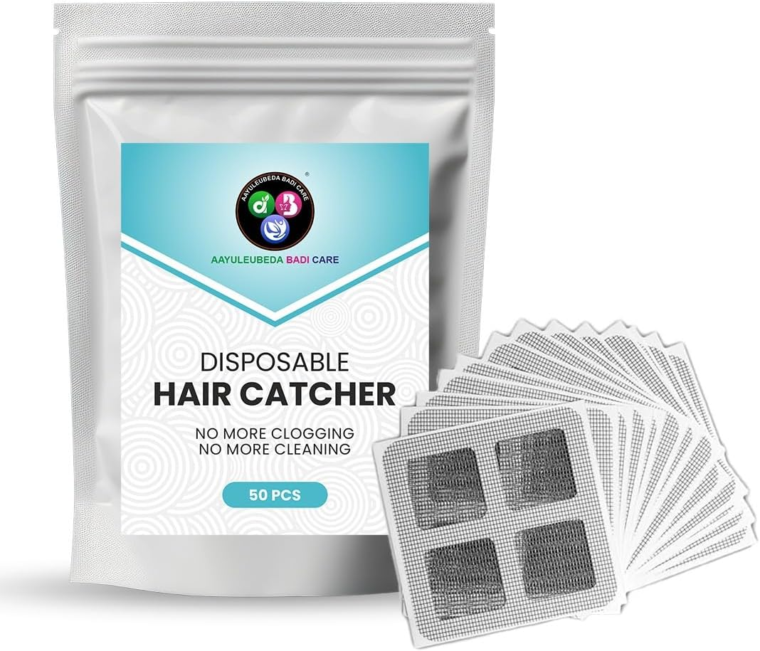 Aayuleubeda Badi Care Abc 50 Pcs, 4 X 4 Disposable Shower Drain Cover Hair Catcher Shower Drain Mesh Stickers, Bathroom, Laundry, Bathtub, Kitchen, Sink, for Human and Pet Hair image number 1
